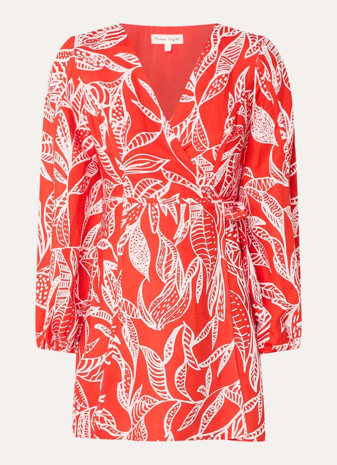 Phase Eight Charlotte mini wikkeljurk met bladprint - voorkant rood