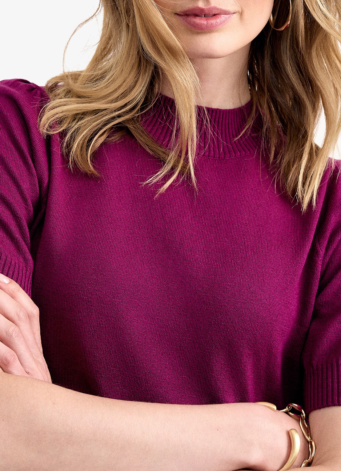 Phase Eight Charmaine fijngebreide top met ribdetails - detail 2 fuchsia