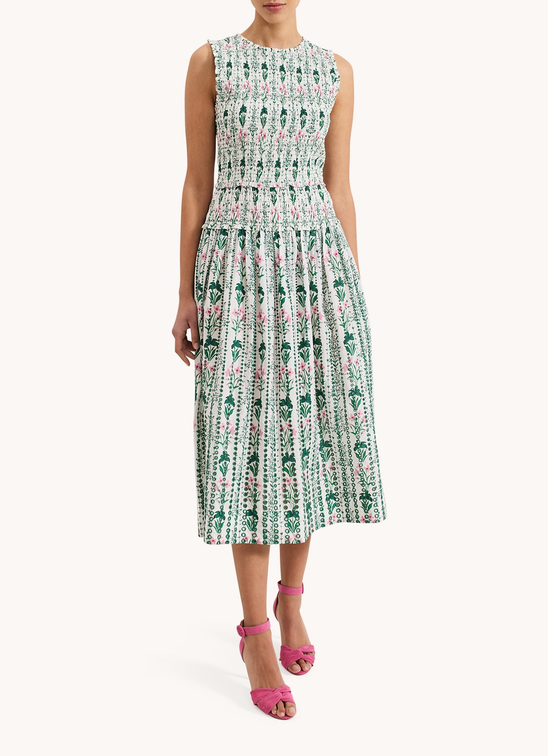 Phase Eight Chiara midi jurk  met bloemenprint - voorkant groen