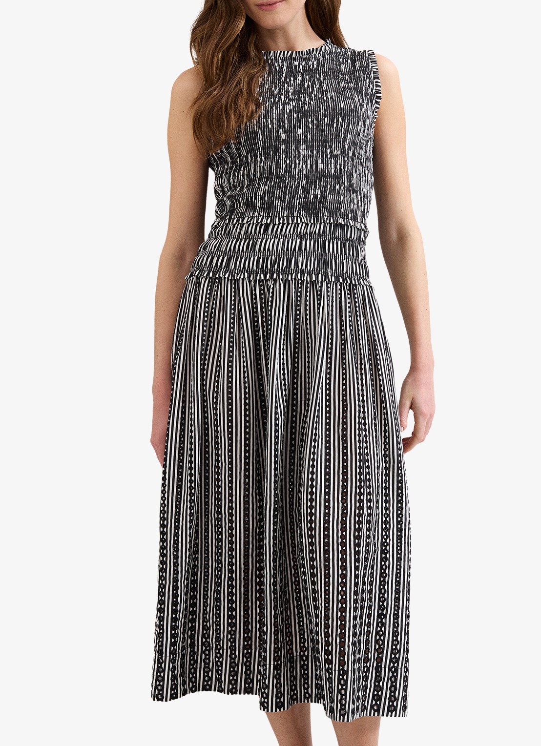 Phase Eight Chiara midi jurk met smockwerk en print - detail 3 zwart