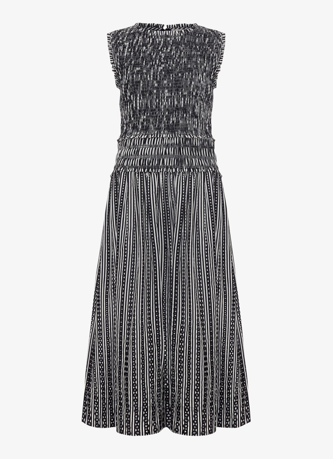 Phase Eight Chiara midi jurk met smockwerk en print - voorkant zwart