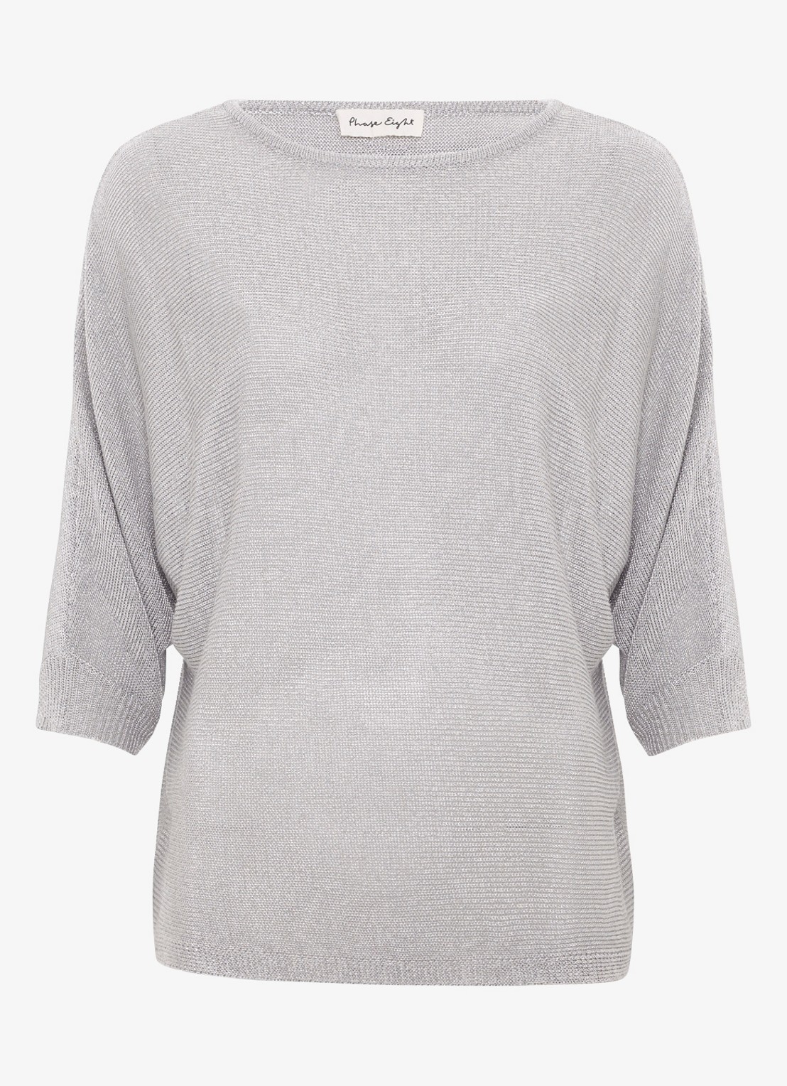 Phase Eight Christine fijngebreide trui met lurex en boothals - voorkant 6 zilver