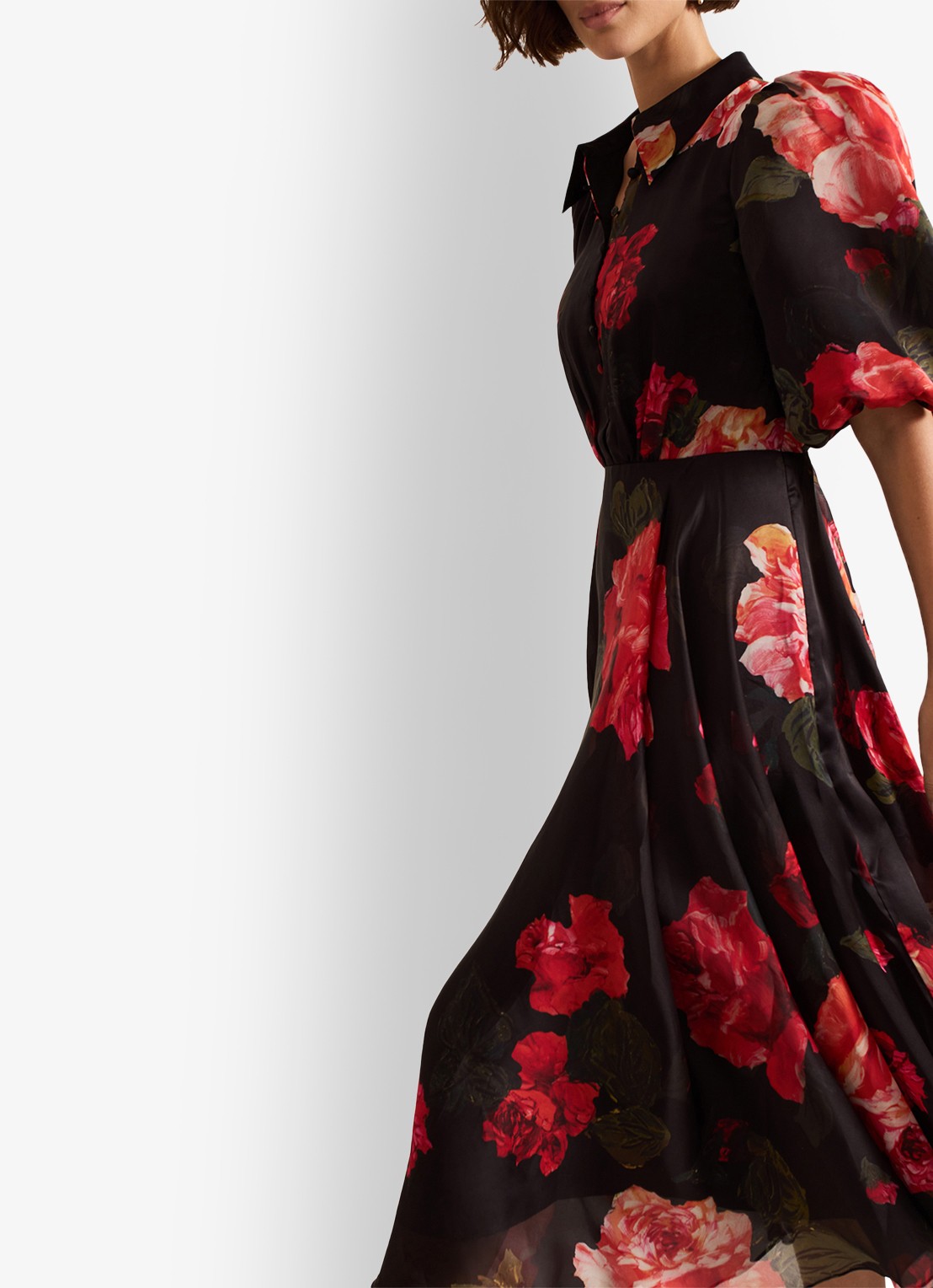 Phase Eight Cilla midi jurk met bloemenprint en pofmouw - detail 4 zwart