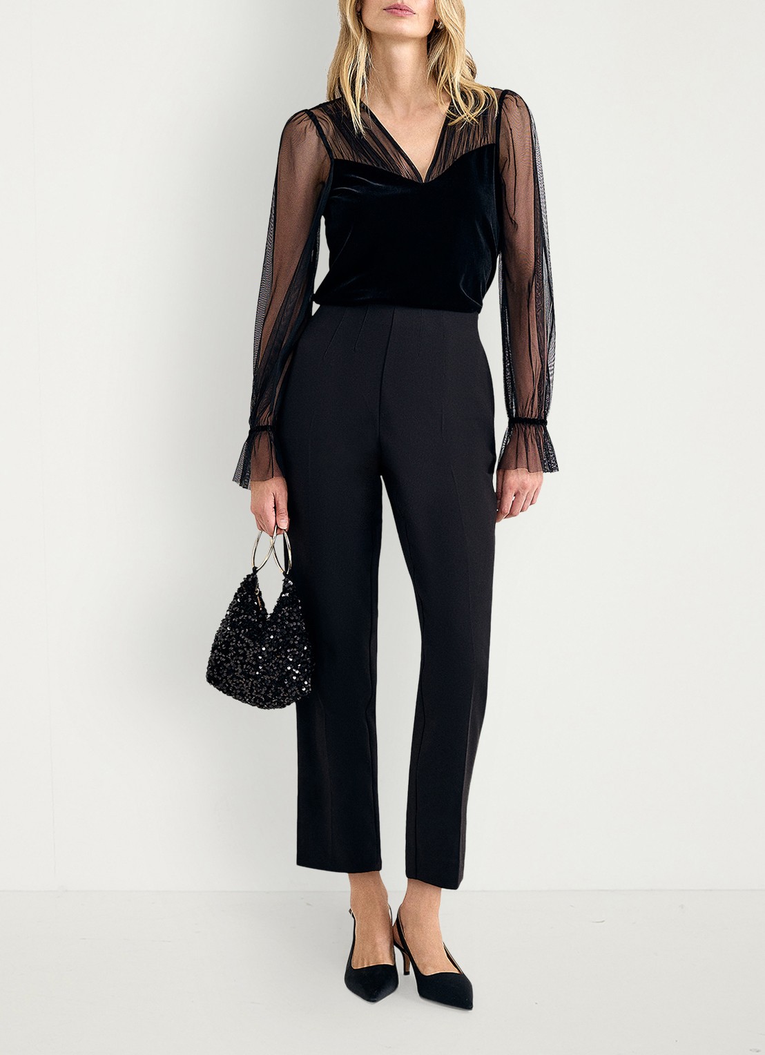 Phase Eight Cindy top met details van mesh - voorkant 7 zwart