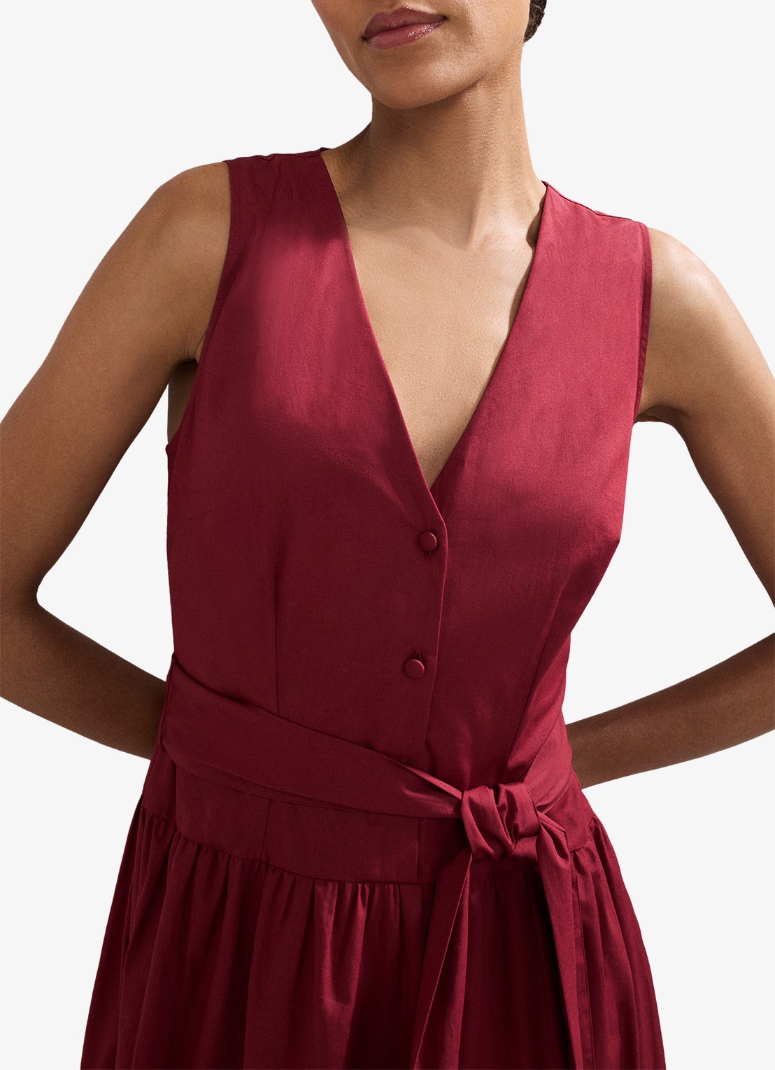 Phase Eight Clarissa midi jurk met strikceintuur - detail 5 bordeauxrood