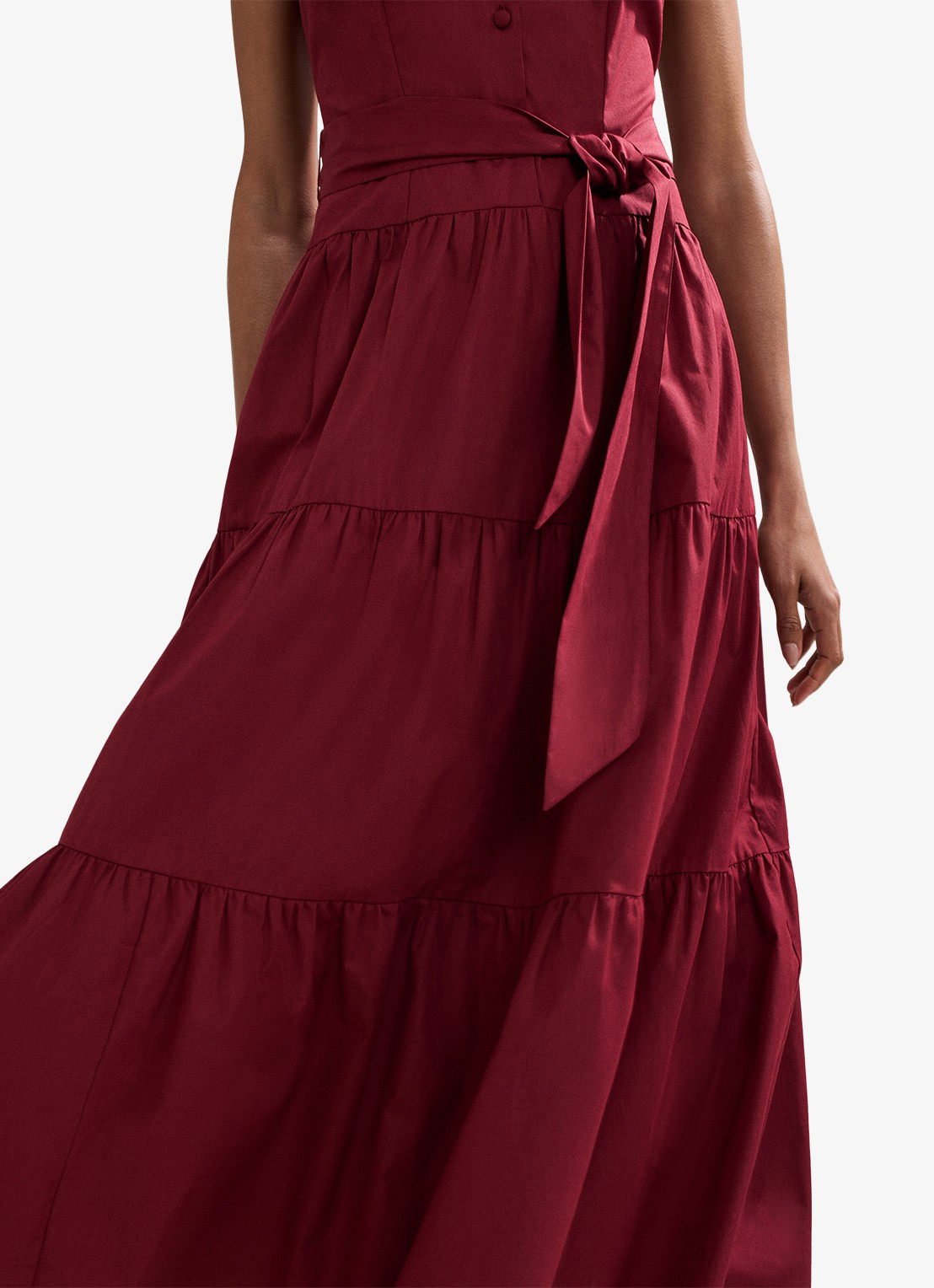 Phase Eight Clarissa midi jurk met strikceintuur - detail 6 bordeauxrood