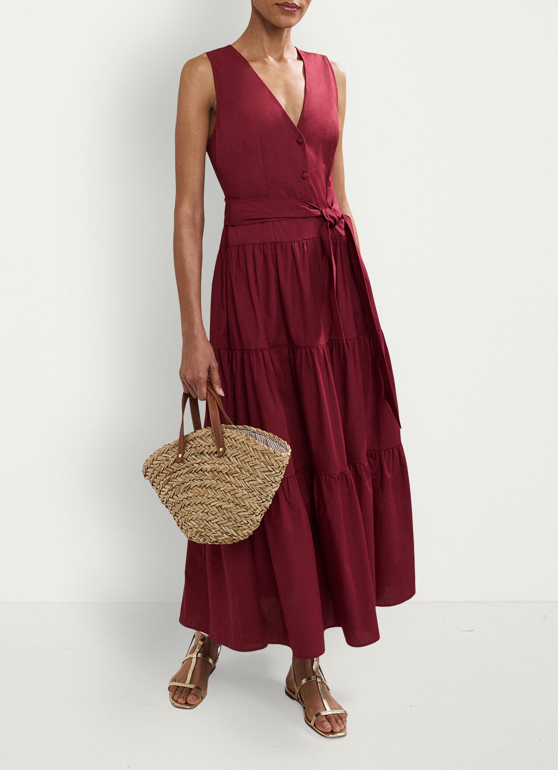 Phase Eight Clarissa midi jurk met strikceintuur - detail 8 bordeauxrood