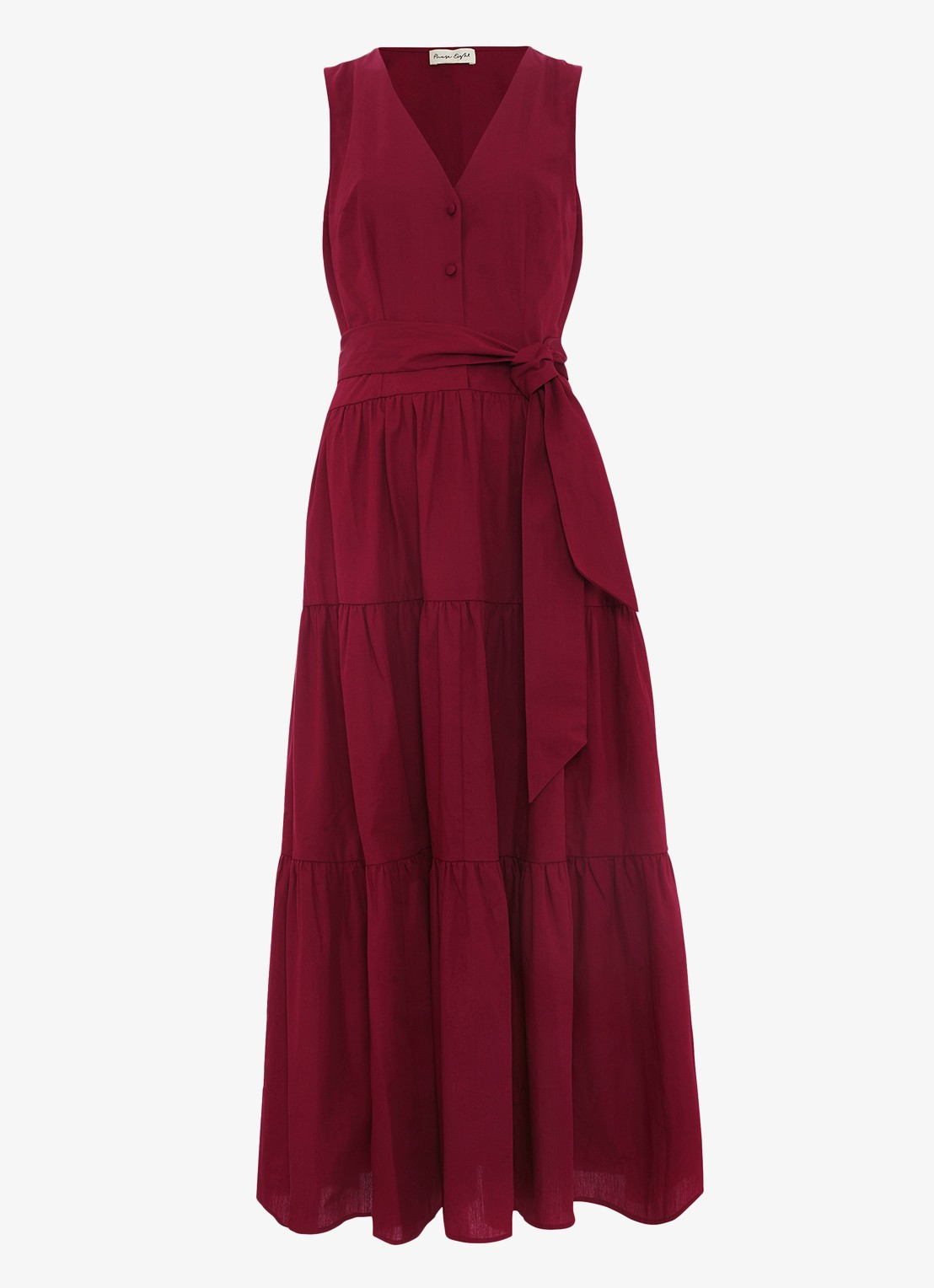 Phase Eight Clarissa midi jurk met strikceintuur - voorkant 2 bordeauxrood