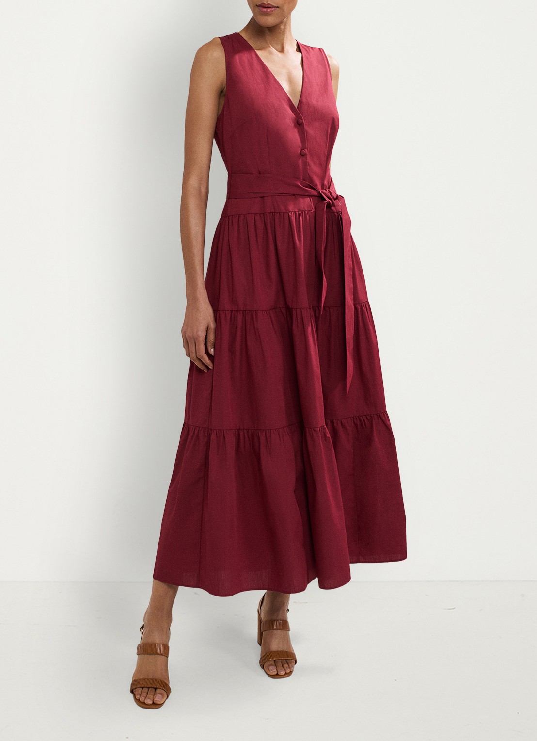 Phase Eight Clarissa midi jurk met strikceintuur - voorkant 3 bordeauxrood