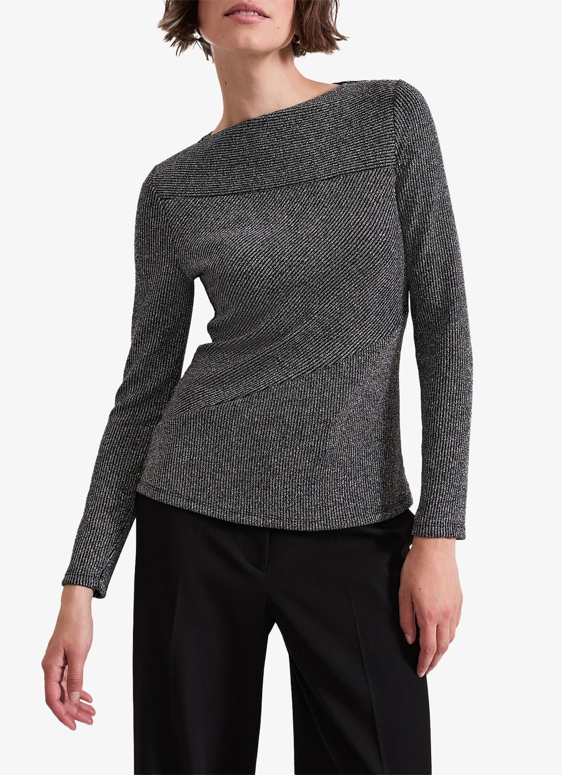 Phase Eight Clarissa ribgrebreide top met lurex - detail donkergrijs