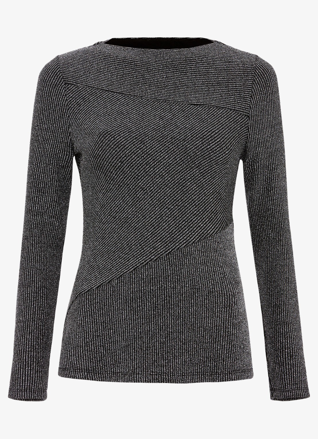 Phase Eight Clarissa ribgrebreide top met lurex - voorkant 4 donkergrijs