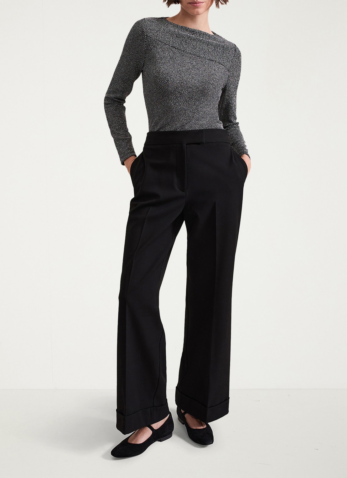 Phase Eight Clarissa ribgrebreide top met lurex - voorkant 5 donkergrijs