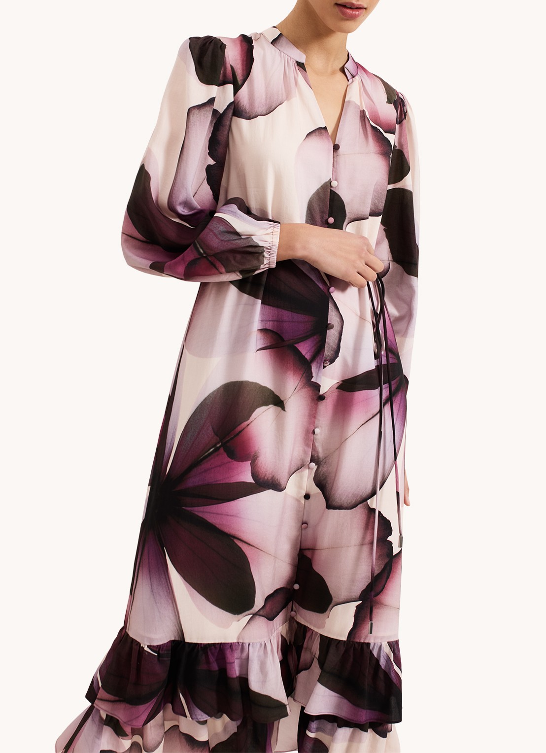 Phase Eight Clarra midi blousejurk  met bloemenprint - detail paars