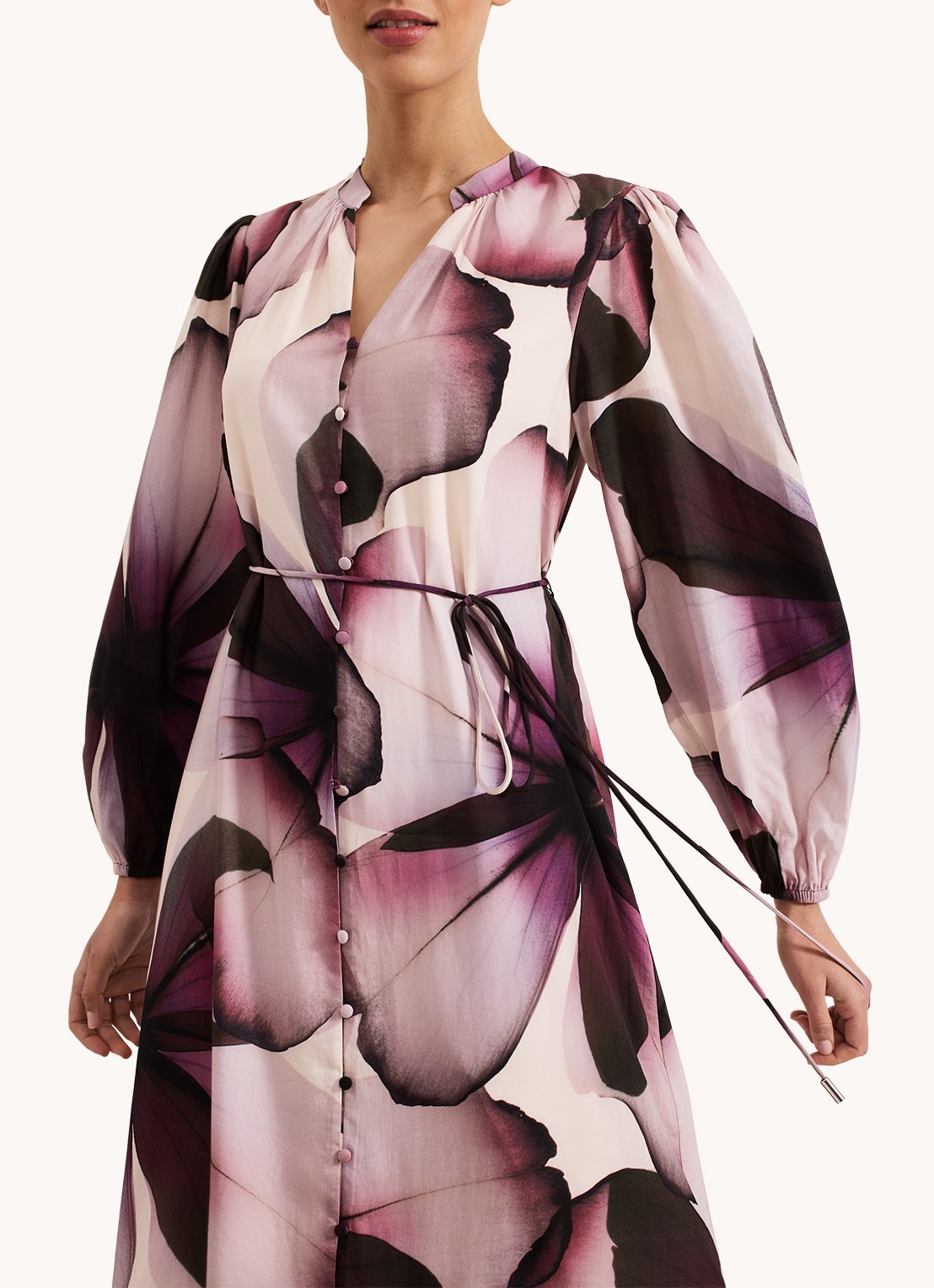 Phase Eight Clarra midi blousejurk  met bloemenprint - detail 3 paars
