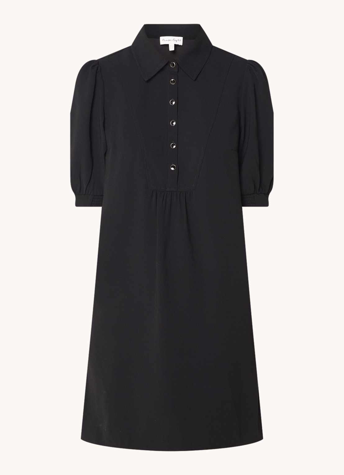Phase Eight Claudia mini blousejurk met steekzakken en pofmouw - voorkant 2 zwart