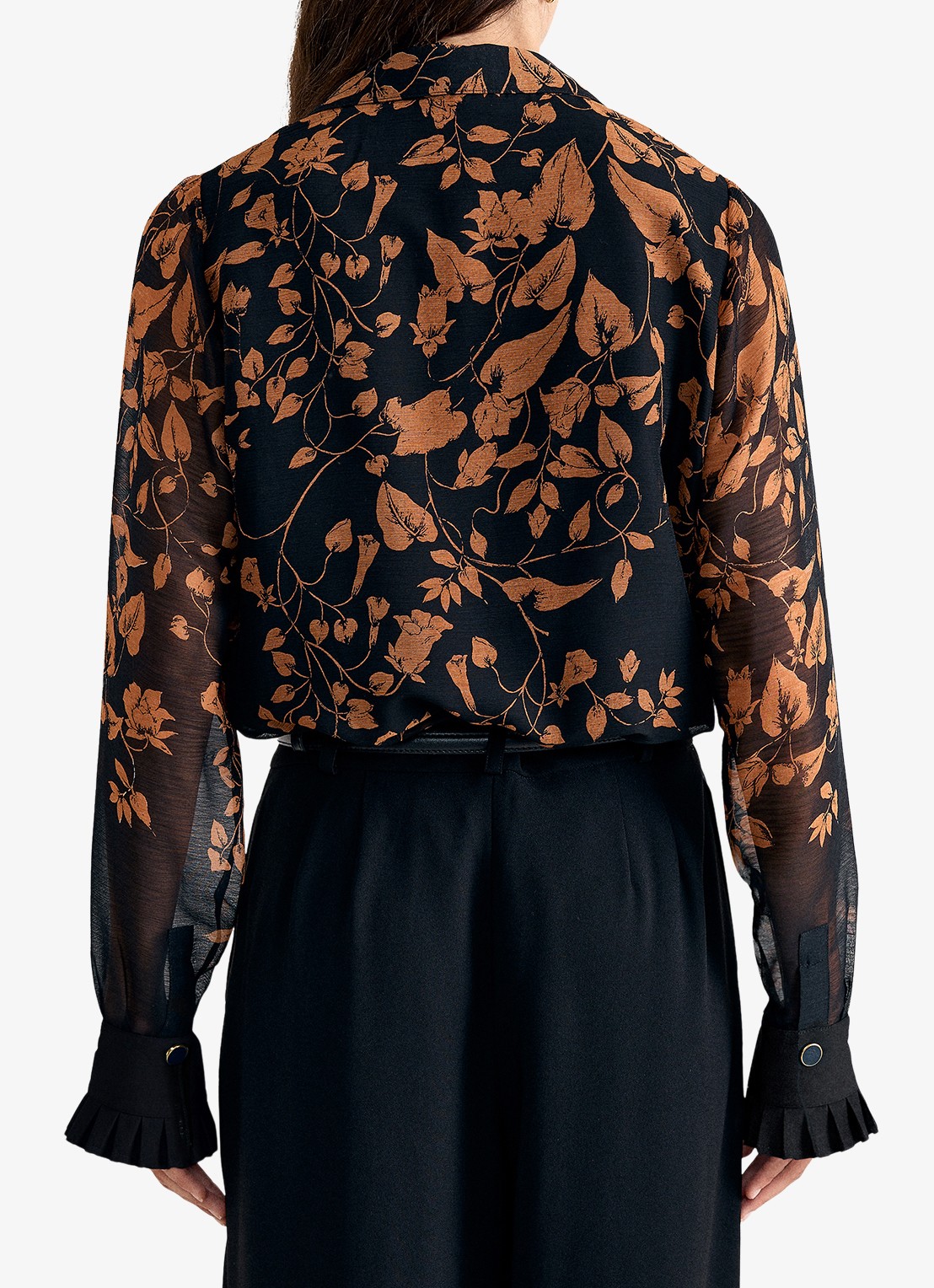 Phase Eight Clenence semi transparante blouse met bloemenprint - achterkant 3 zwart