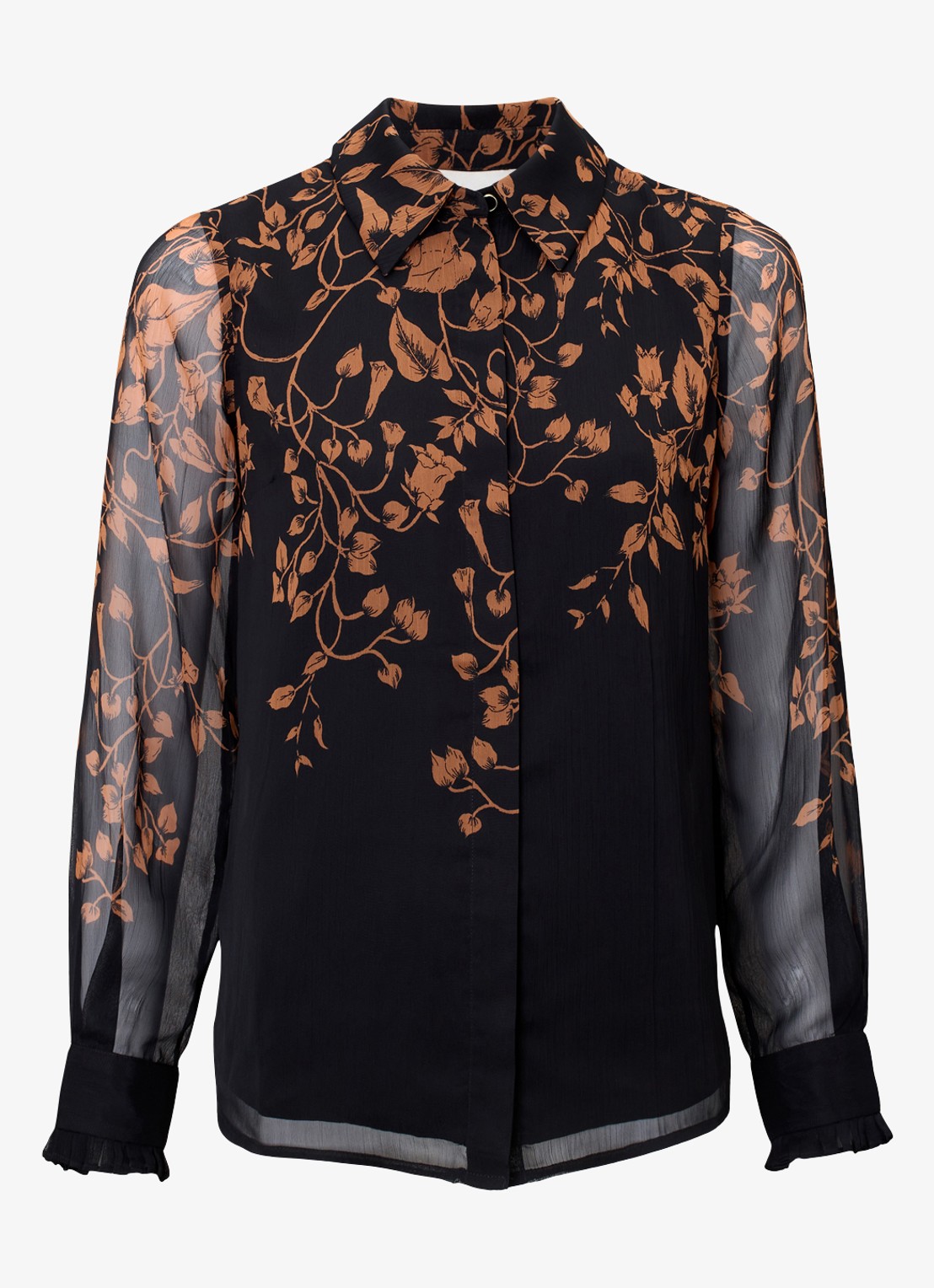 Phase Eight Clenence semi transparante blouse met bloemenprint - voorkant zwart