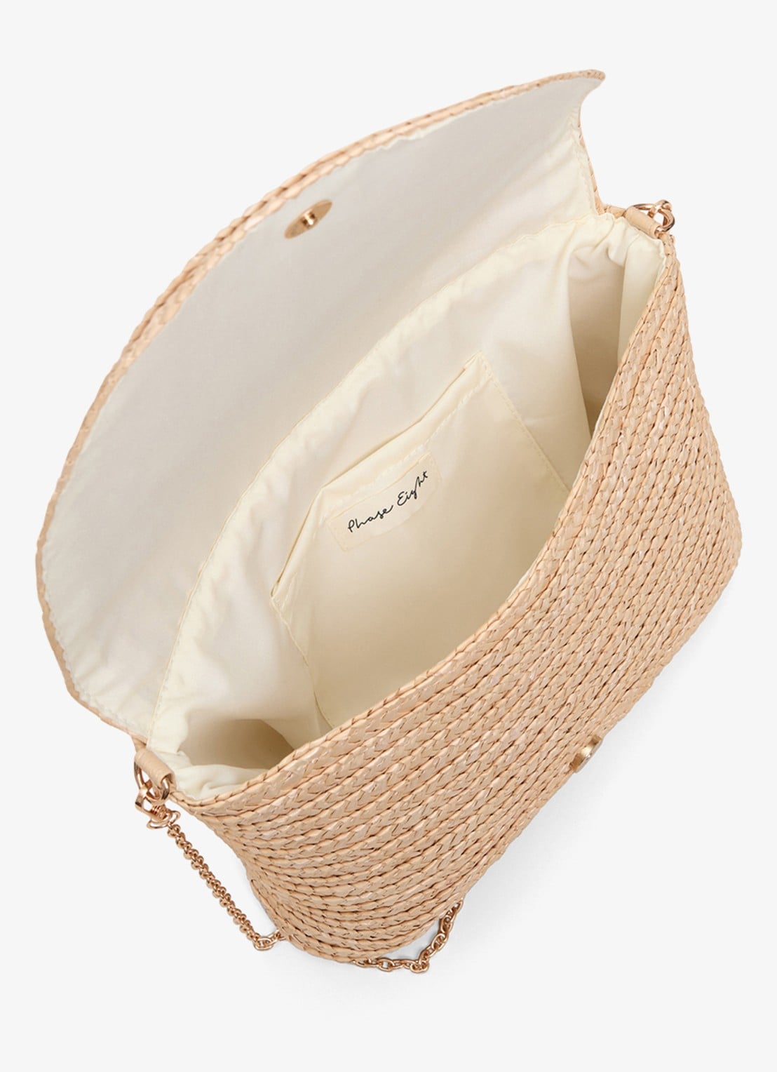 Phase Eight Clutch van raffia - achterkant camel