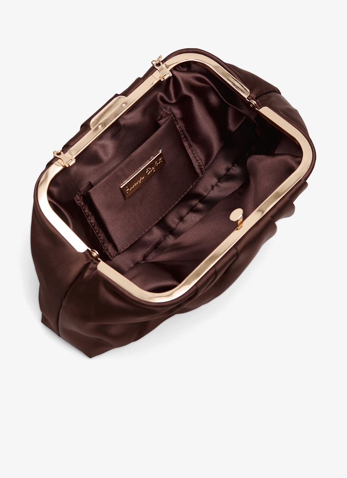Phase Eight Clutch van satijn met afneembare schouderriem - achterkant bruin