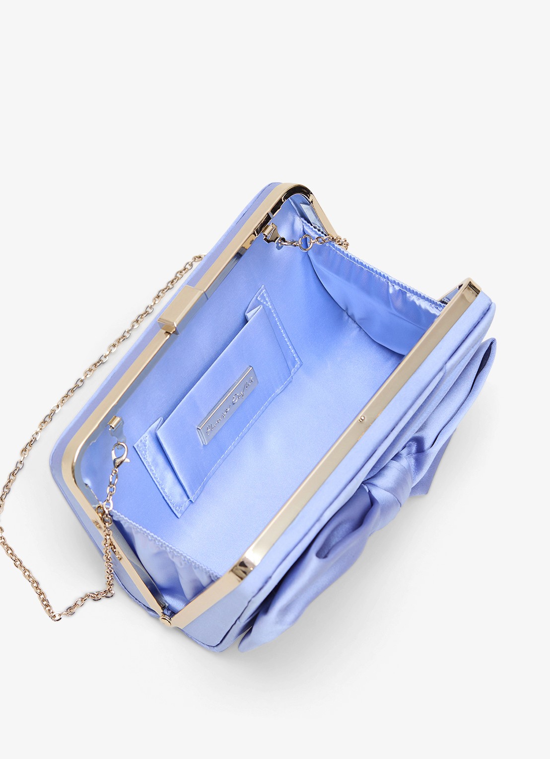 Phase Eight Clutch van satijn met strikdetail - detail 2 lichtblauw