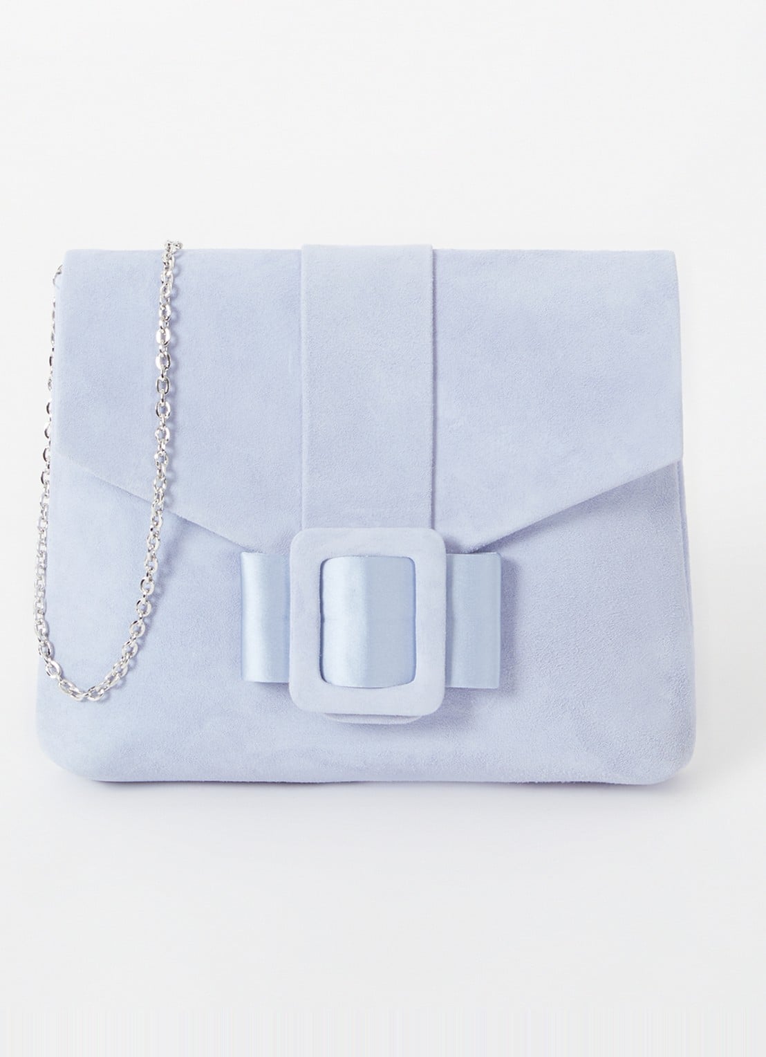 Phase Eight Clutch van suède met afneembare schouderriem - voorkant 4 lichtblauw