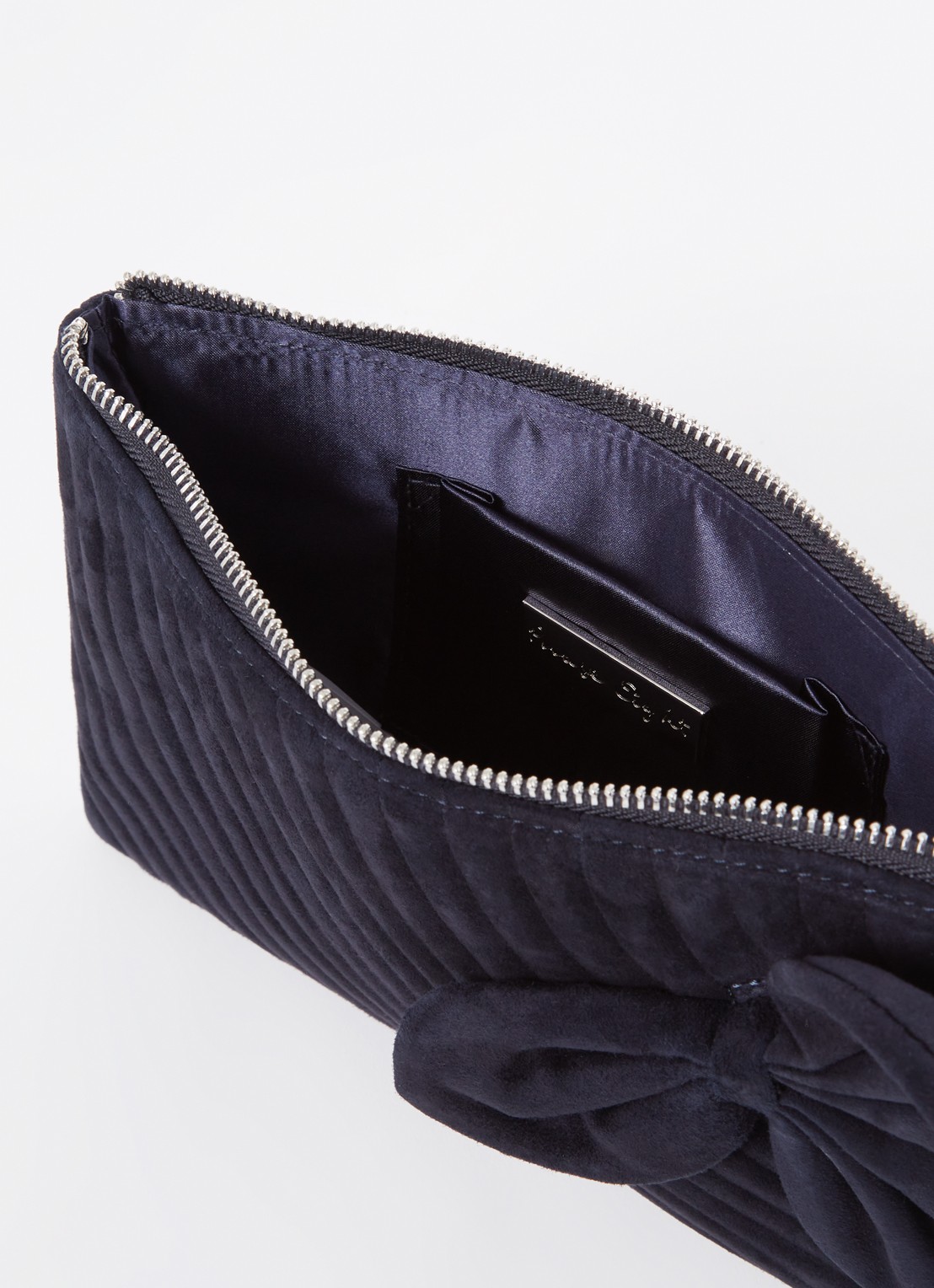 Phase Eight Clutch van suède met strikdetail - detail 2 donkerblauw