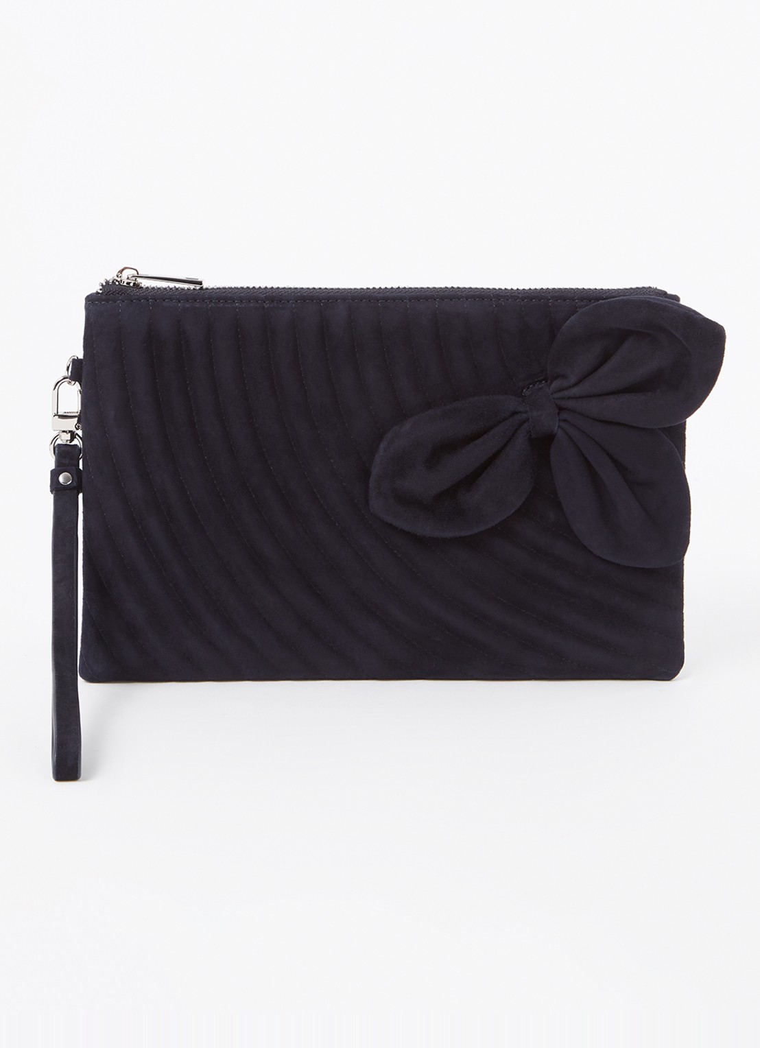 Phase Eight Clutch van suède met strikdetail - voorkant 4 donkerblauw