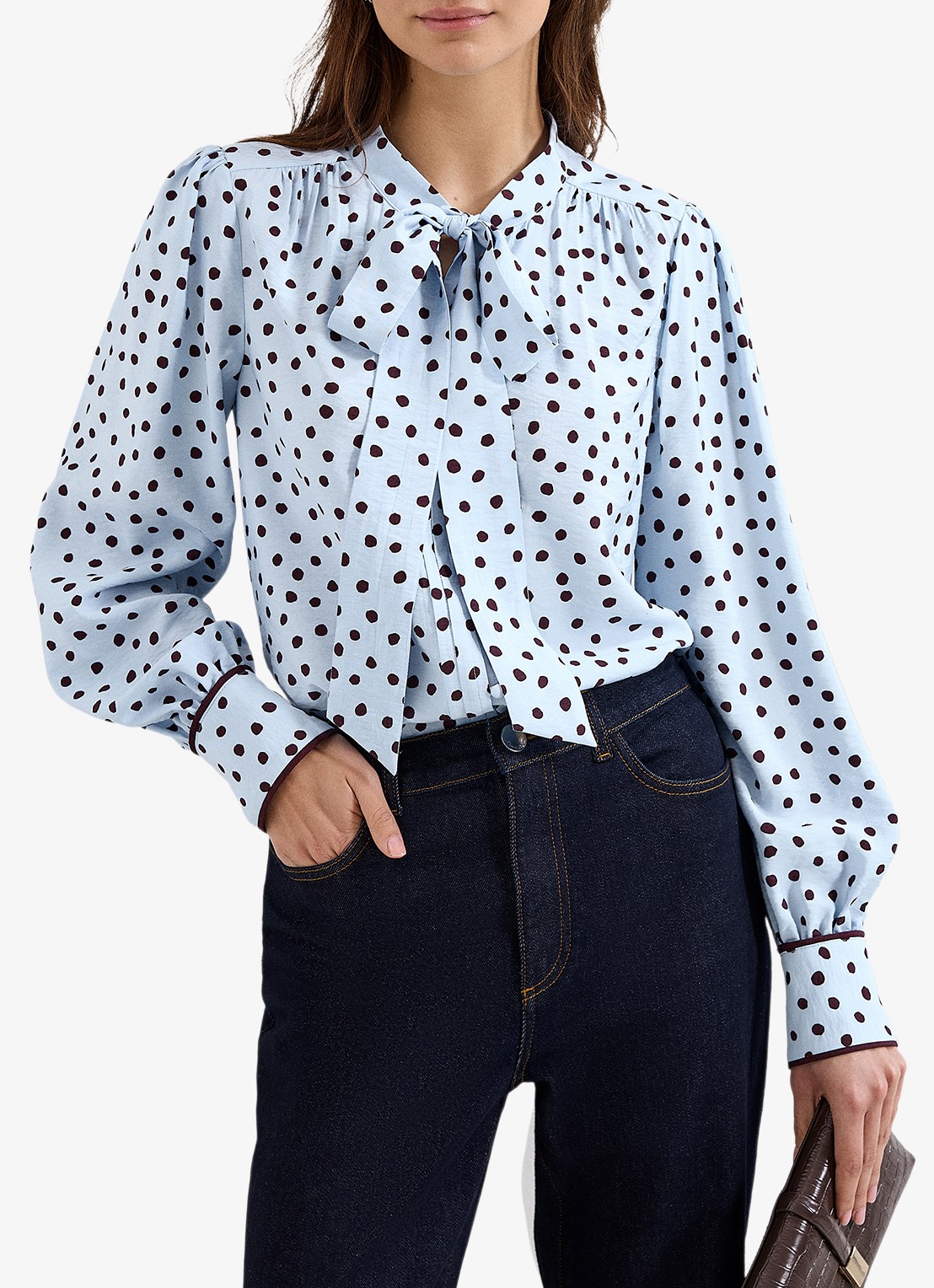 Phase Eight Coco blouse met stippenprint - detail 4 donkerblauw