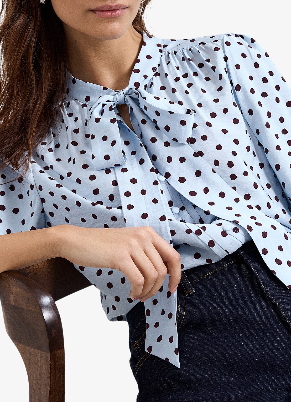 Phase Eight Coco blouse met stippenprint - detail 6 donkerblauw
