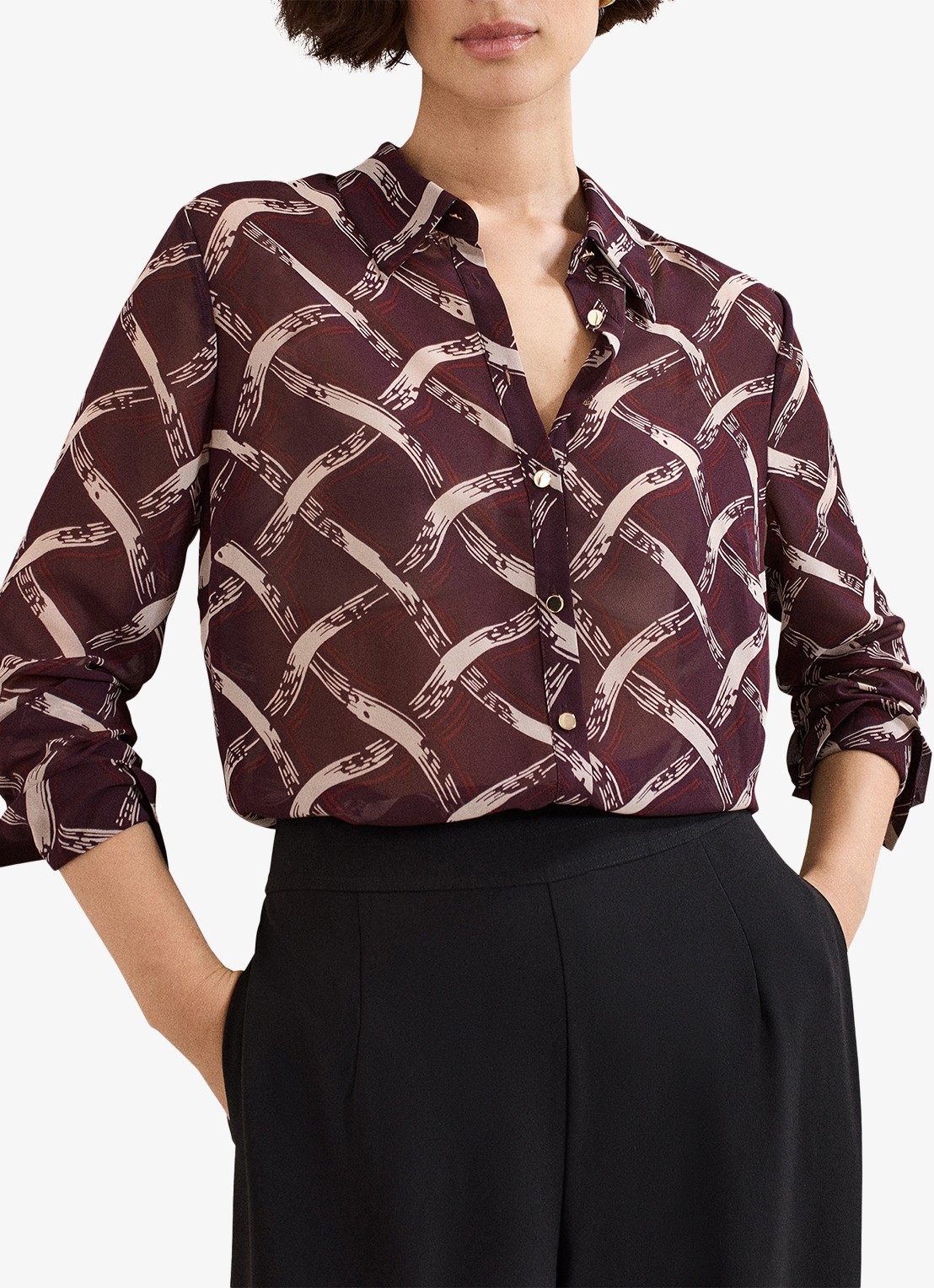 Phase Eight Cora blouse met print - detail 4 donkerrood