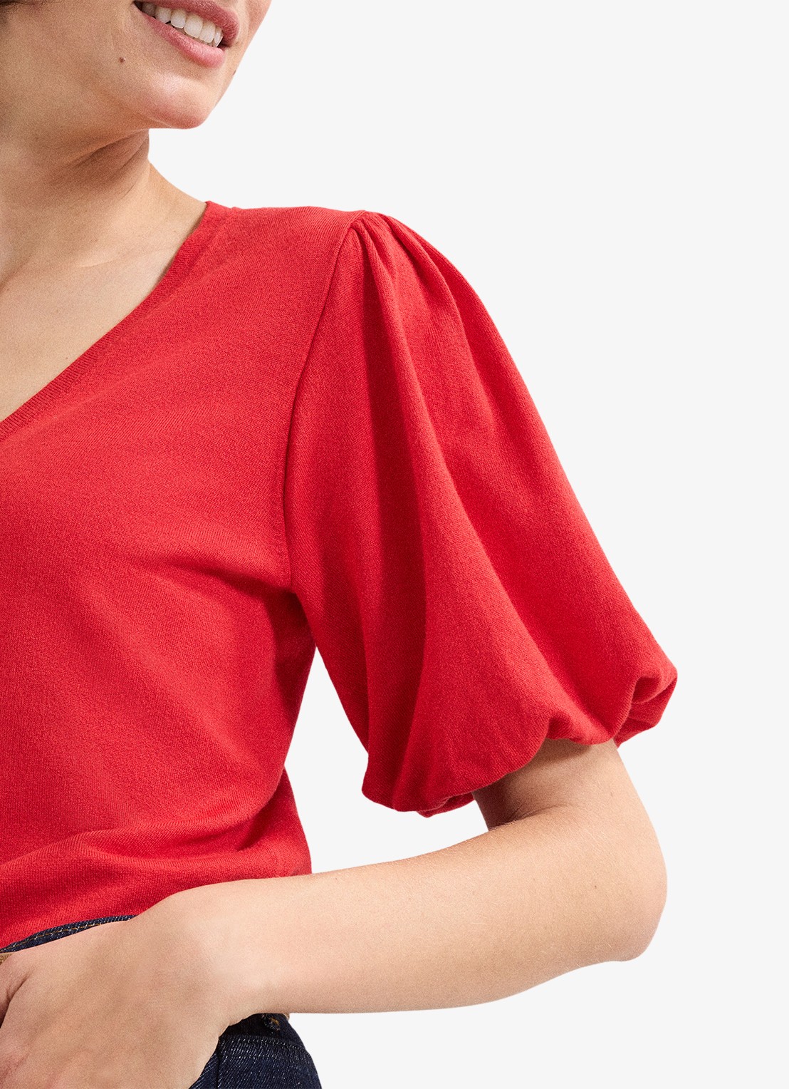Phase Eight Courtney top met pofmouw - detail 2 koraalrood