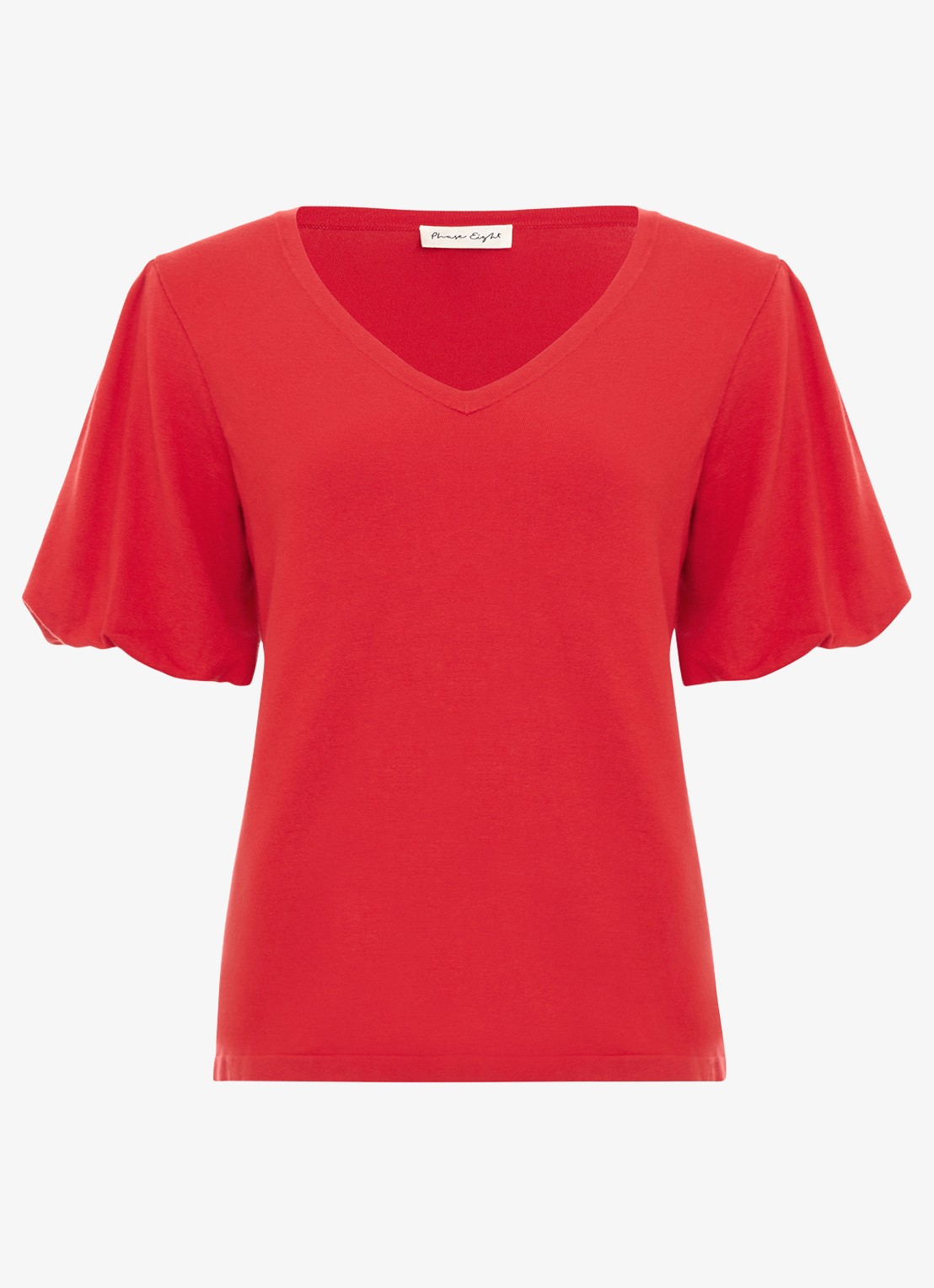 Phase Eight Courtney top met pofmouw - voorkant 5 koraalrood