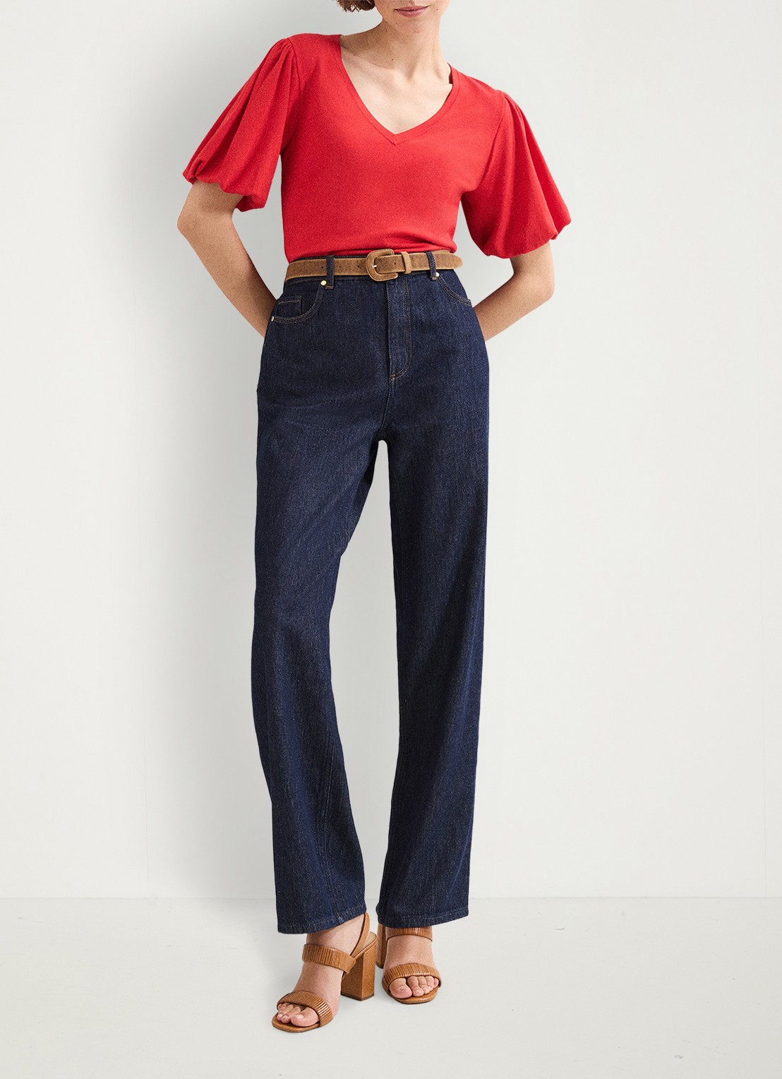 Phase Eight Courtney top met pofmouw - voorkant 6 koraalrood