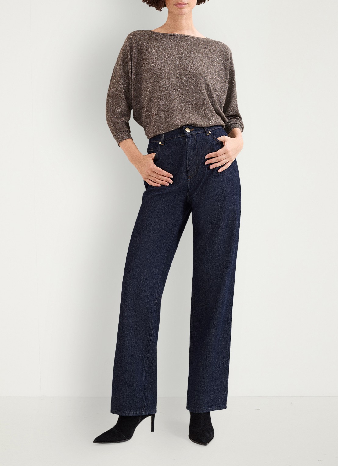 Phase Eight Cristine fijngebreide trui met lurex - voorkant 6 antraciet