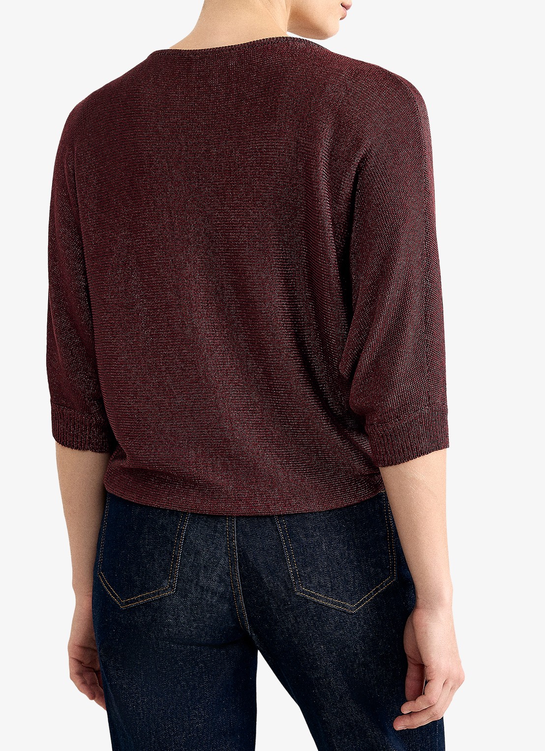 Phase Eight Cristine fijngebreide trui met lurex - achterkant 8 bordeauxrood