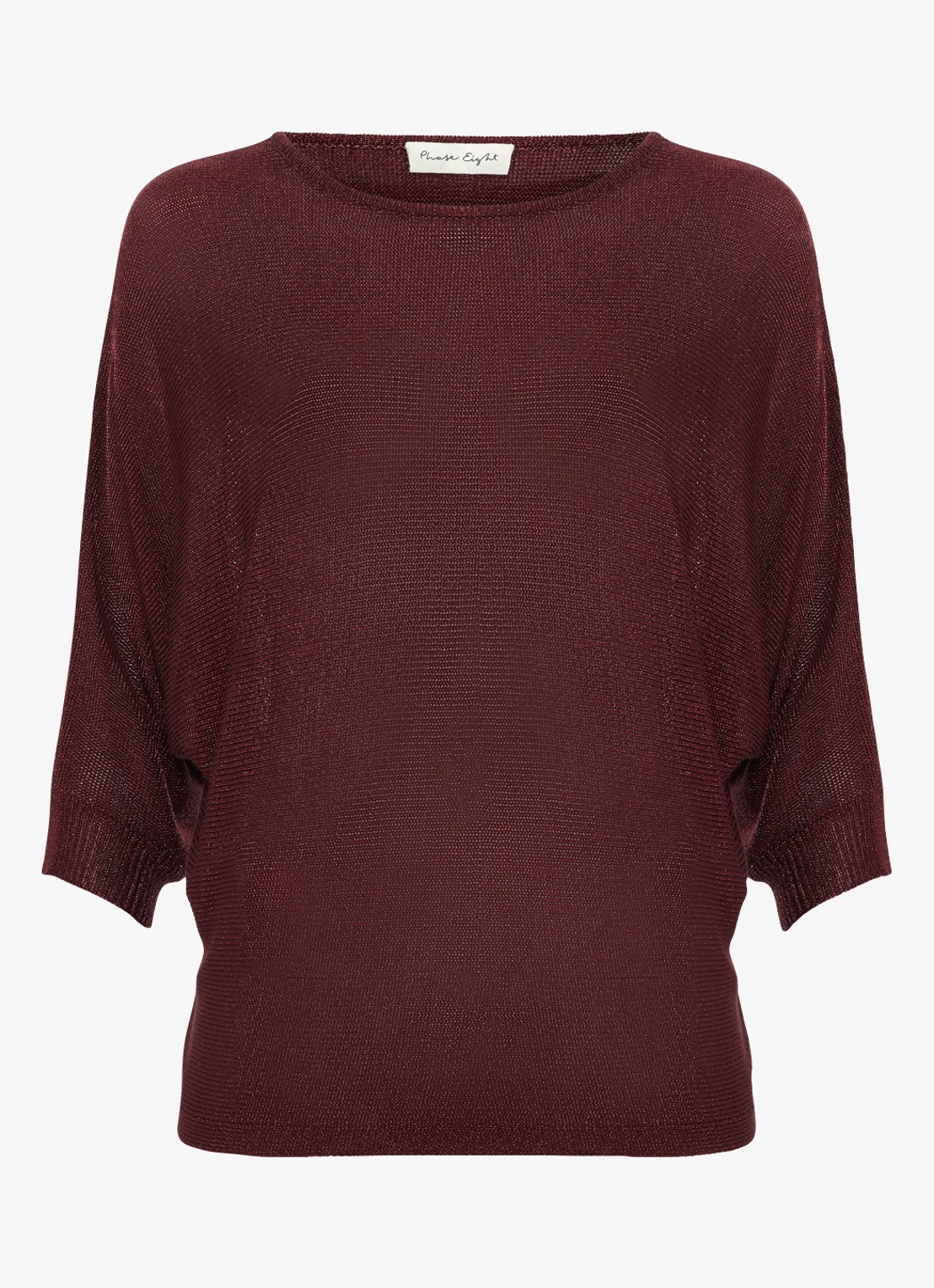 Phase Eight Cristine fijngebreide trui met lurex - voorkant bordeauxrood