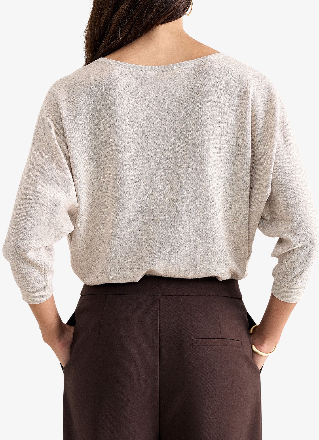 Phase Eight Cristine fijngebreide trui met pailletten - achterkant 8 beige