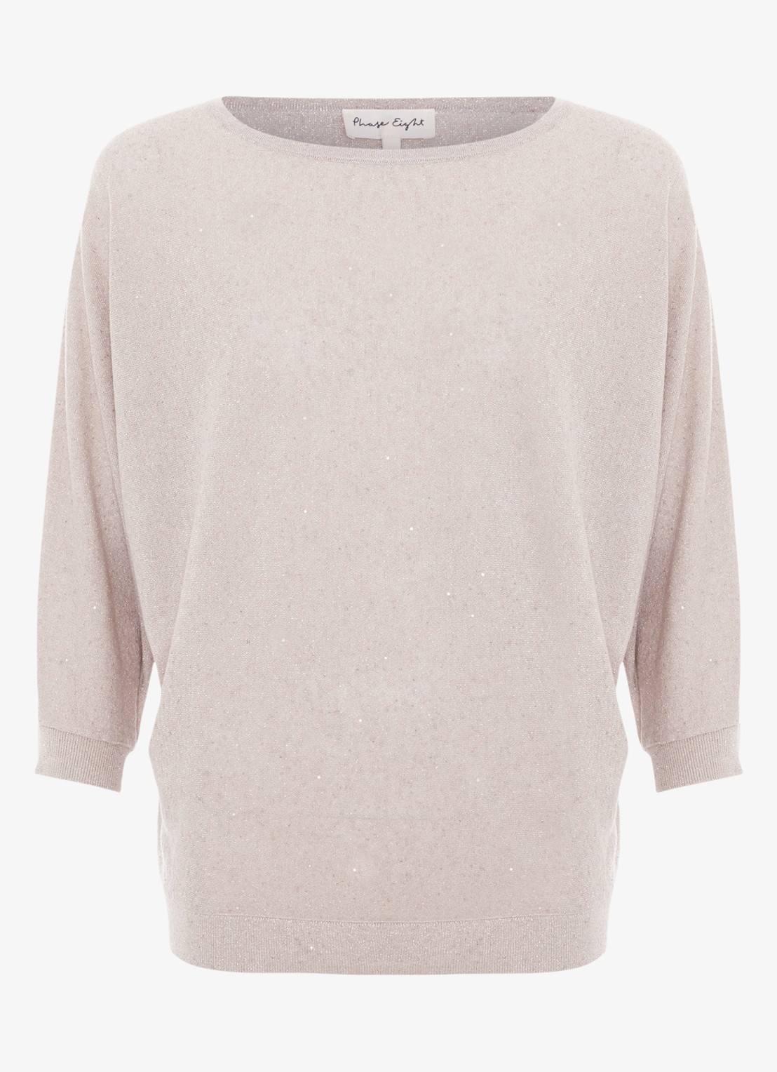 Phase Eight Cristine fijngebreide trui met pailletten - voorkant 6 beige