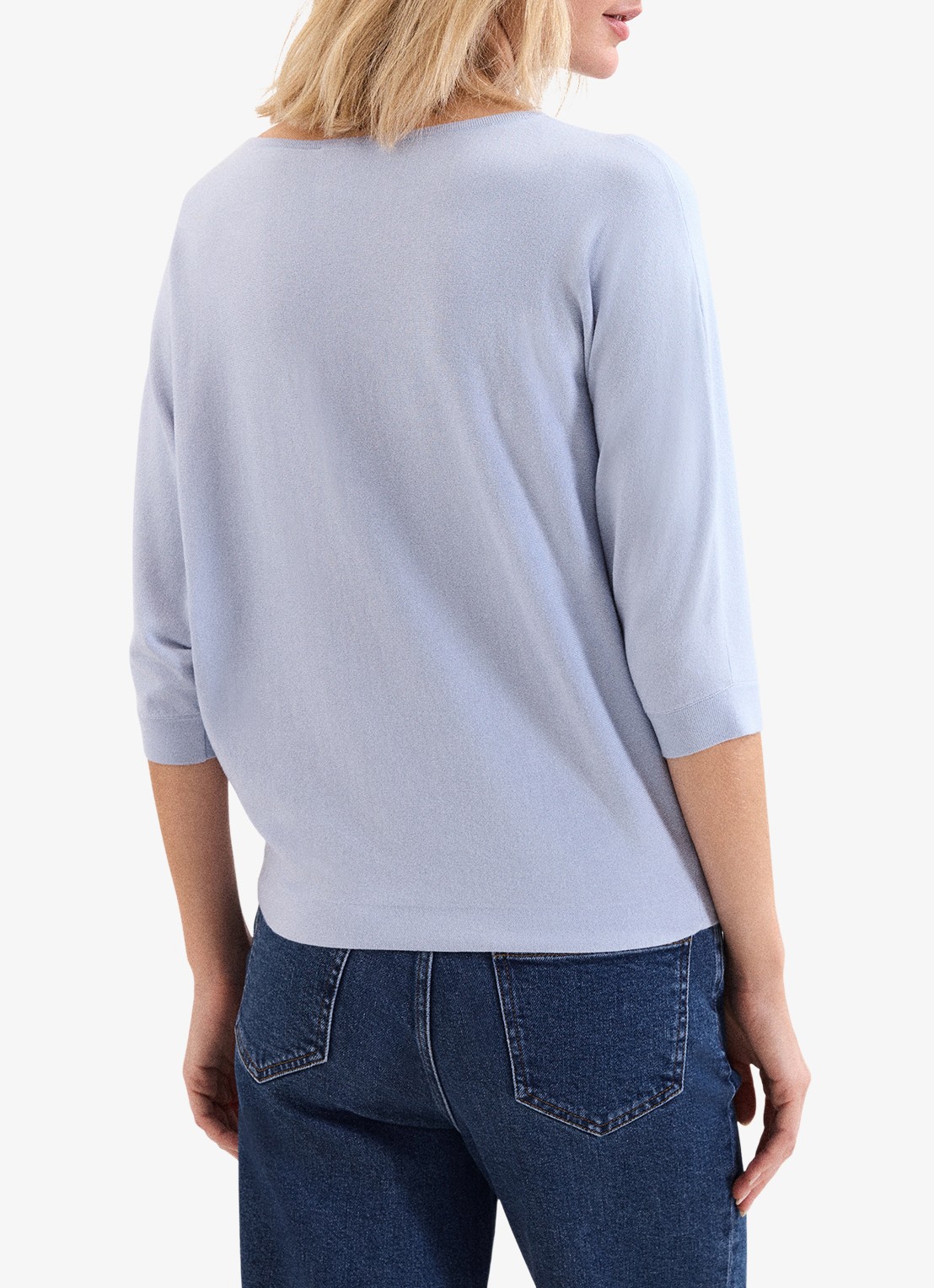 Phase Eight Cristine fijngebreide trui met ronde hals - achterkant blauw