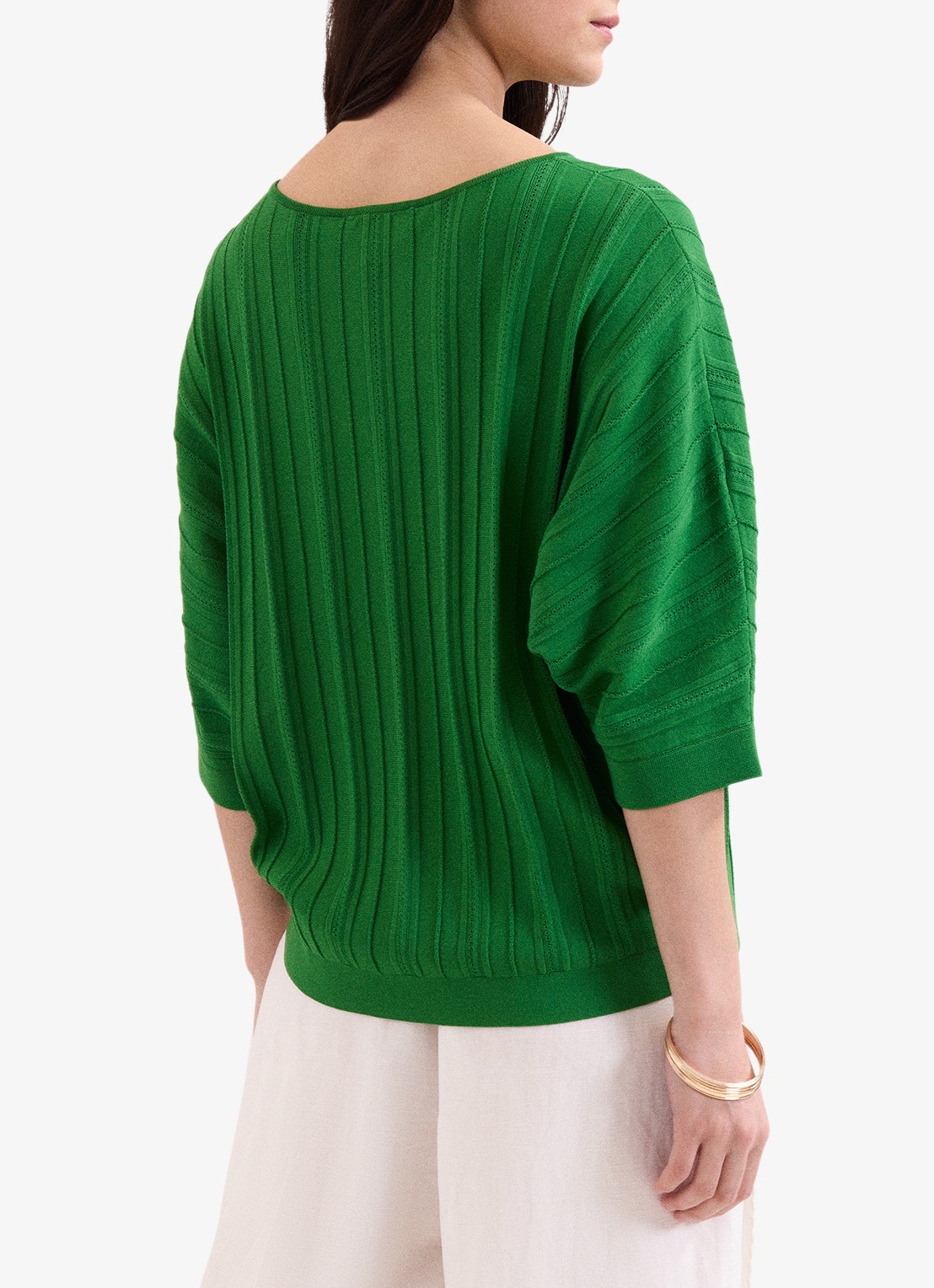 Phase Eight Cristine ribgebreide trui met ronde hals - achterkant 5 groen