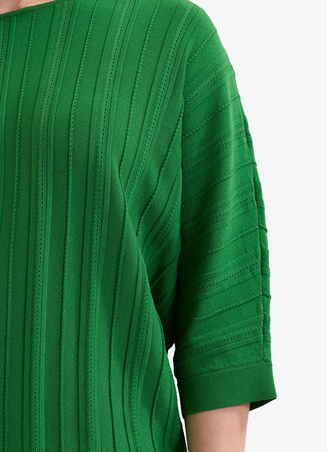 Phase Eight Cristine ribgebreide trui met ronde hals - detail 3 groen