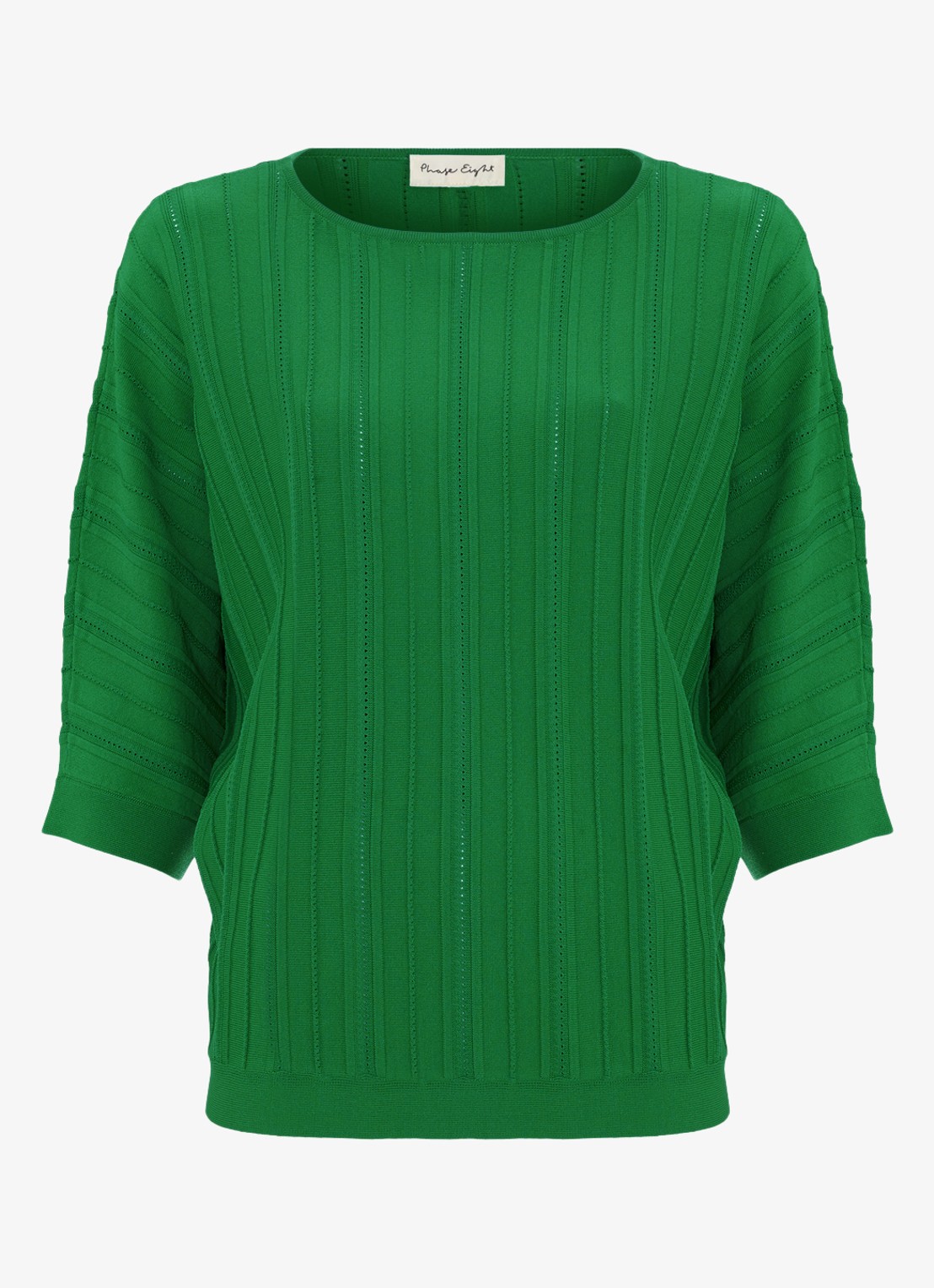 Phase Eight Cristine ribgebreide trui met ronde hals - voorkant 6 groen