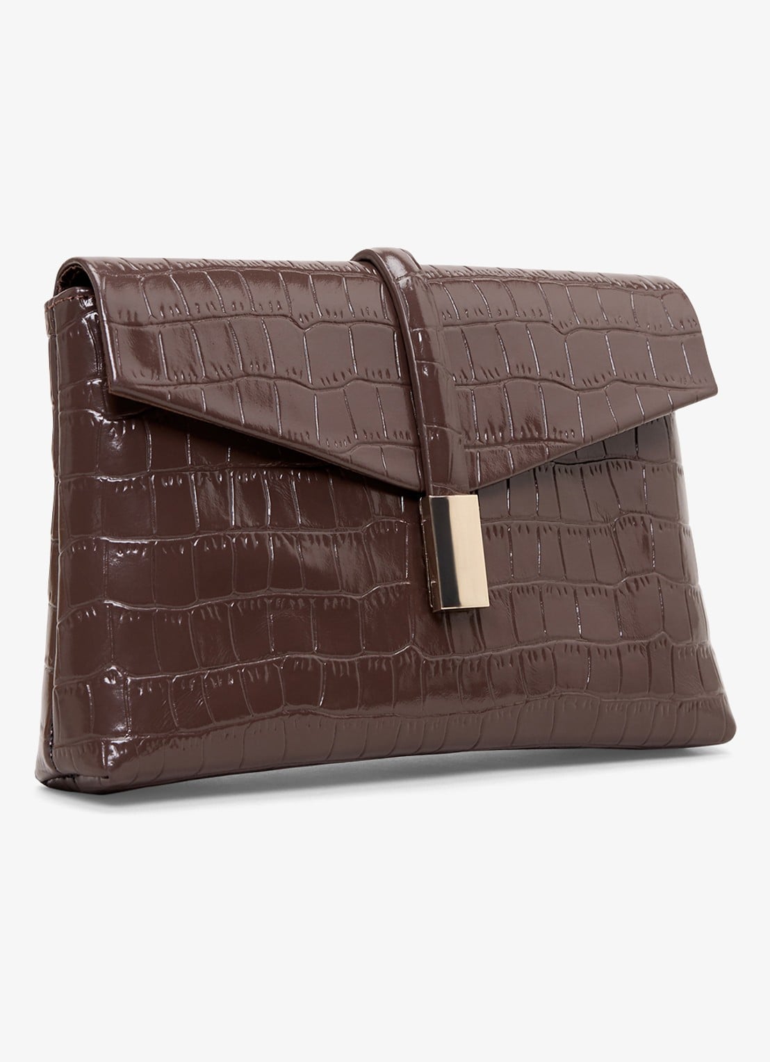 Phase Eight Crossbodytas van leer met crocostructuur - detail 3 donkerbruin