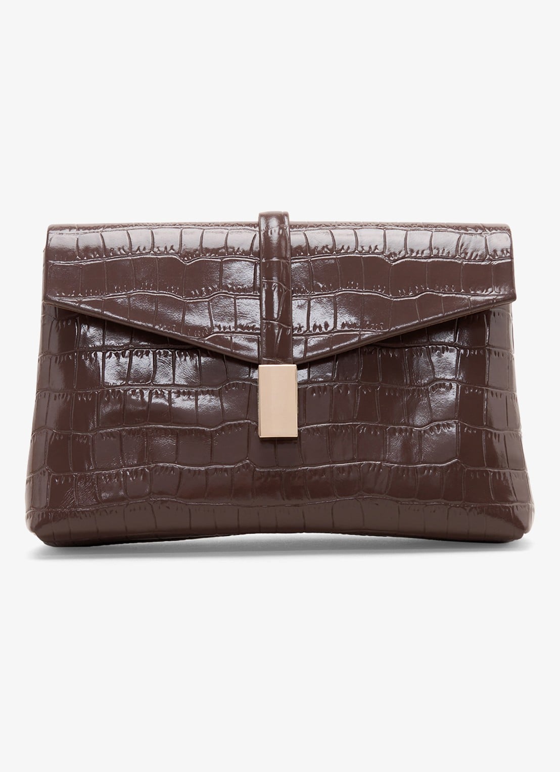 Phase Eight Crossbodytas van leer met crocostructuur - voorkant 5 donkerbruin