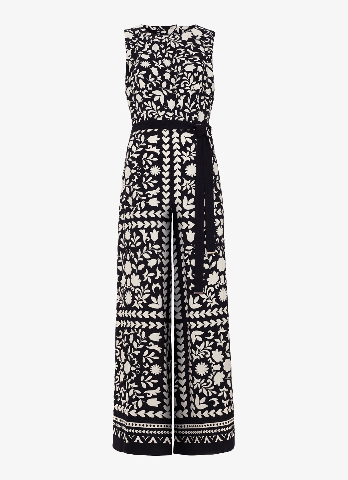 Phase Eight Cyra wide fit jumpsuit met bloemenprint en strikceintuur - voorkant 5 zwart