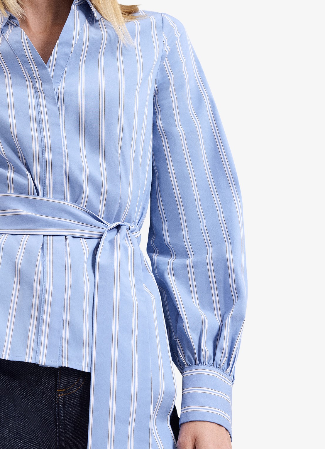 Phase Eight Dakota blouse met streepprint en strikceintuur - detail 3 donkerblauw