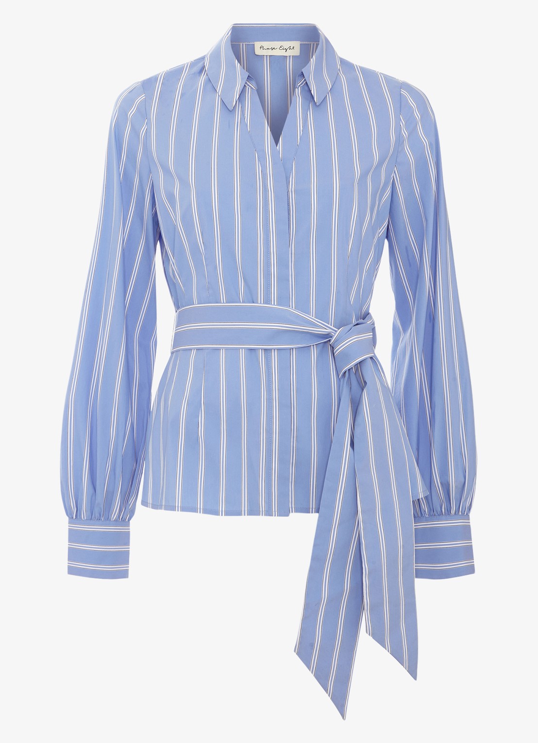 Phase Eight Dakota blouse met streepprint en strikceintuur - voorkant 7 donkerblauw