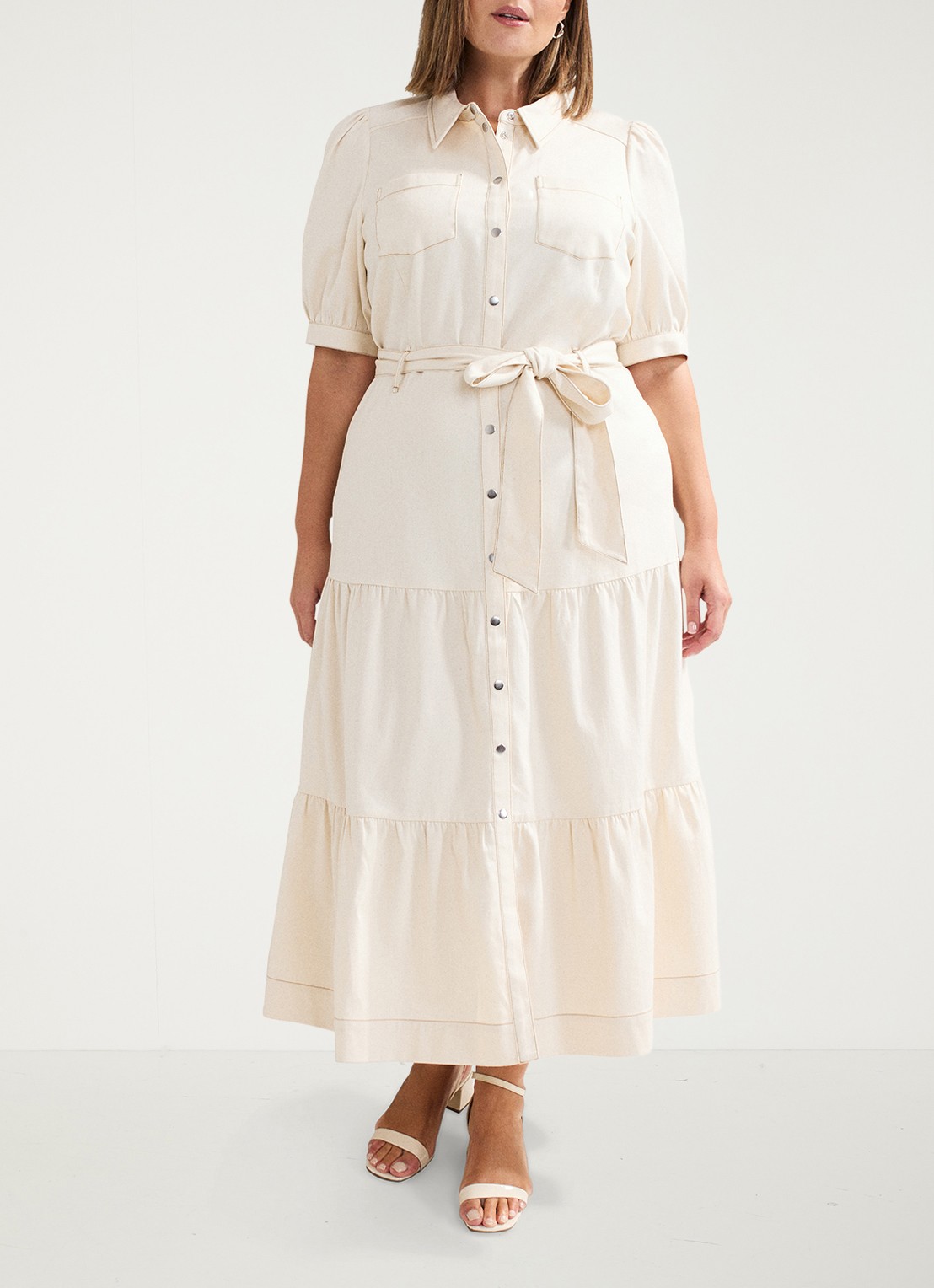 Phase Eight Danah midi blousejurk met strikceintuur - detail 6 beige