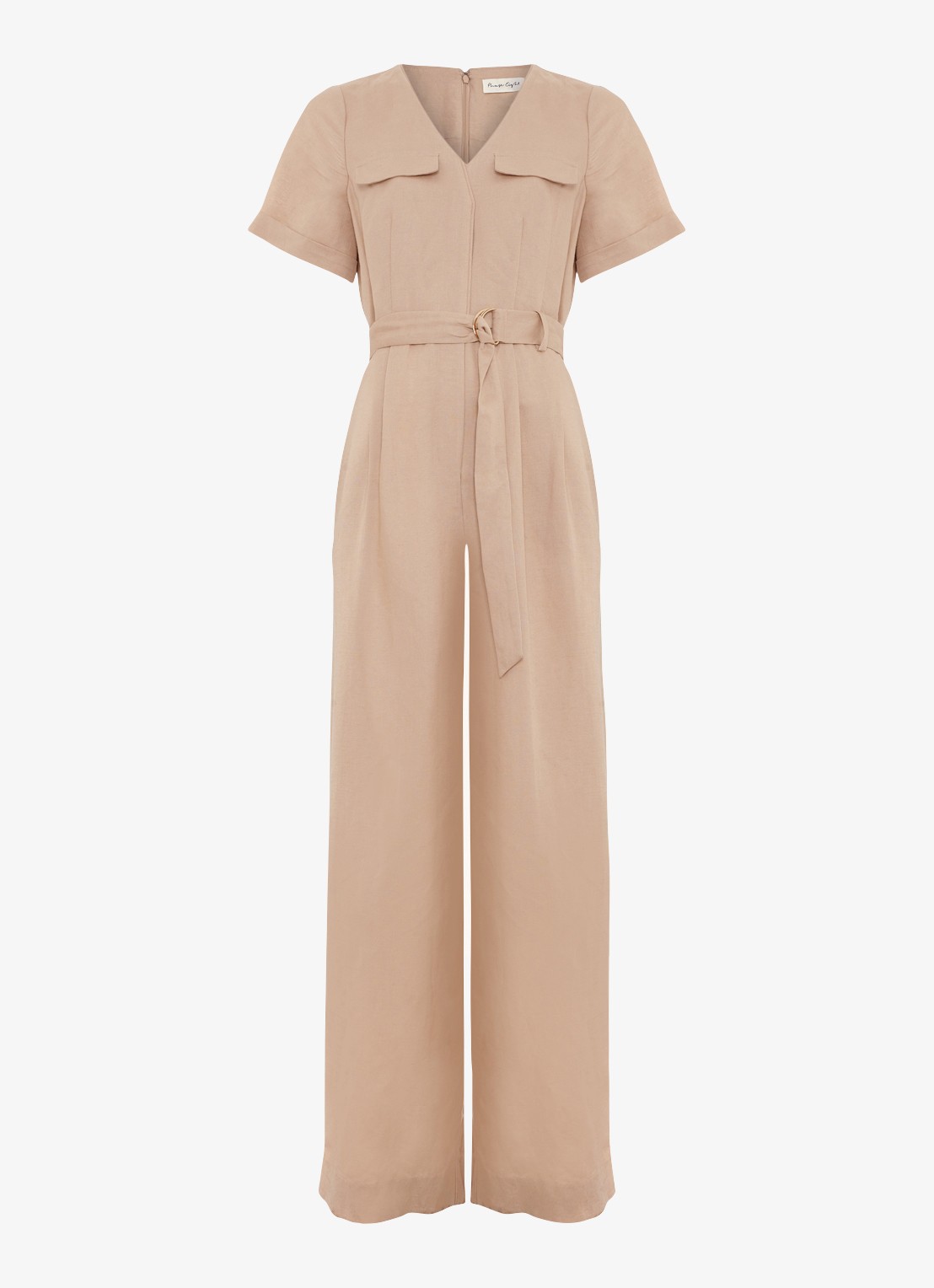 Phase Eight Daniela loose fit jumpsuit met strikceintuur - voorkant 2 beige