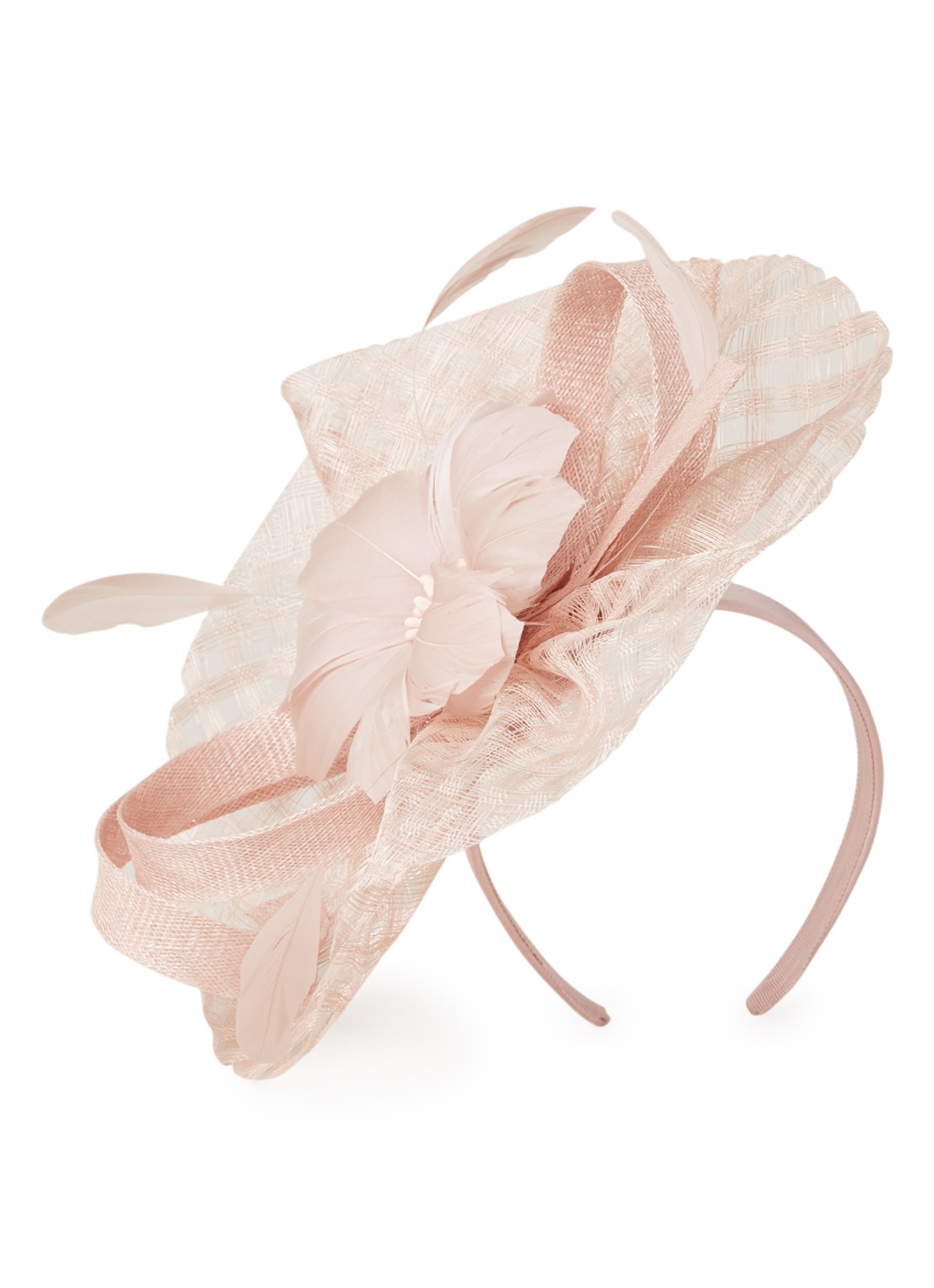 Phase Eight Danna Flower Disc Fascinator haarband met veren - voorkant lichtroze